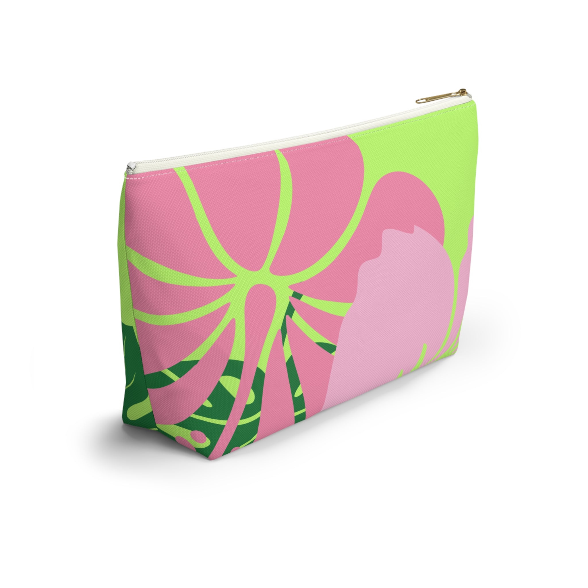 Accessory Pouch w T-bottom - Green and Pink Tropical