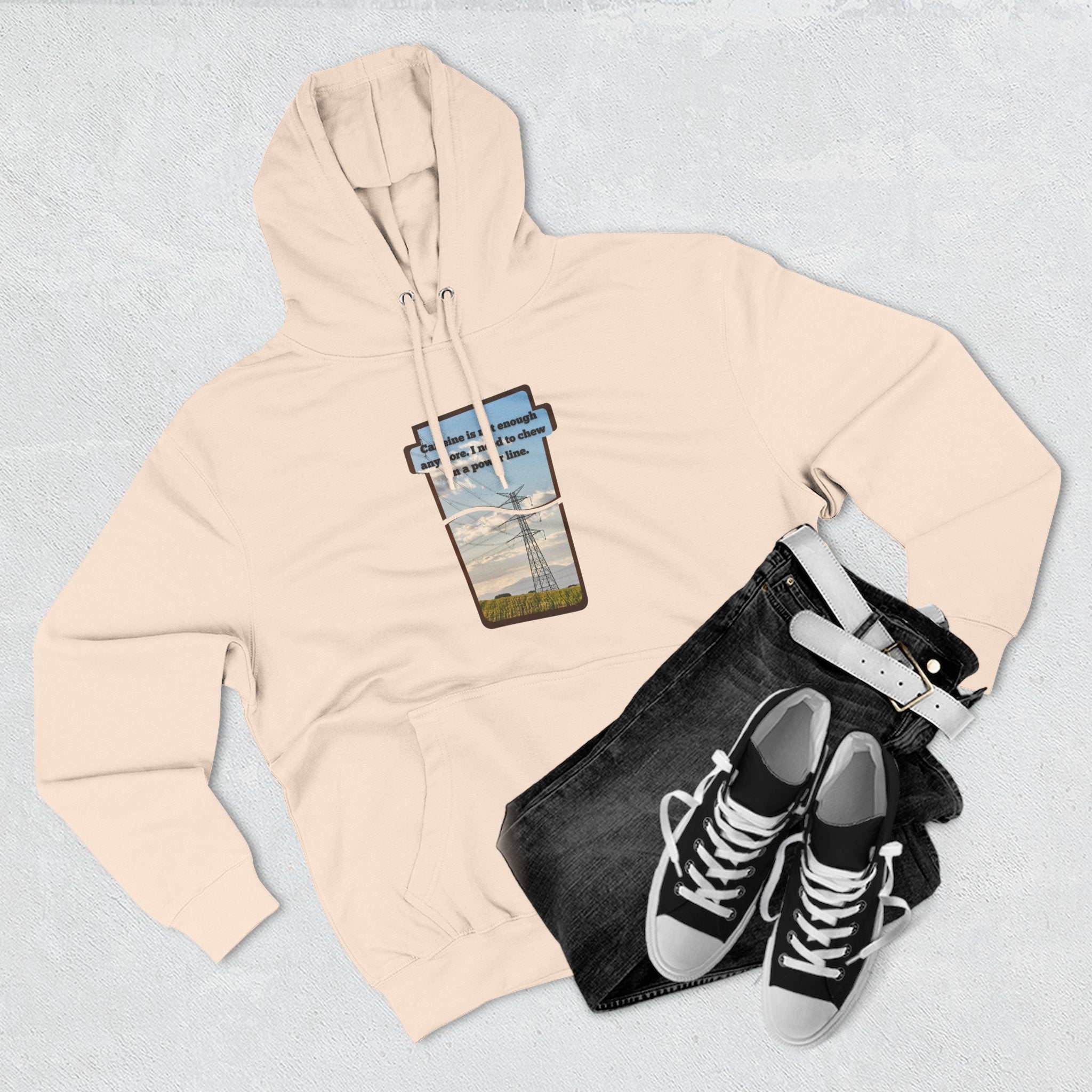 Soft Regular fit Hoodie - Men and Women - Coffee and power lines