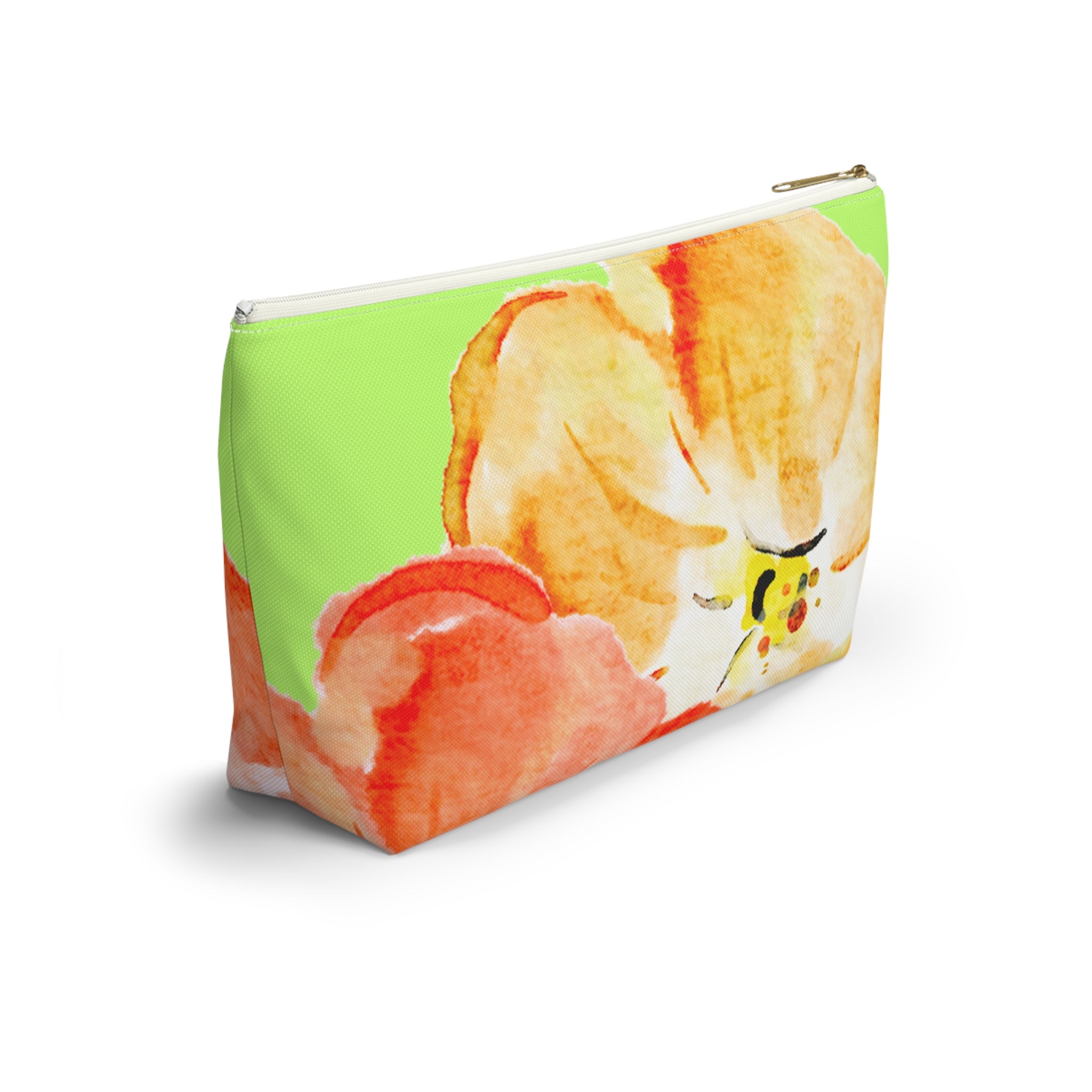 Accessory Pouch w T-bottom - Green and Orange Tropical