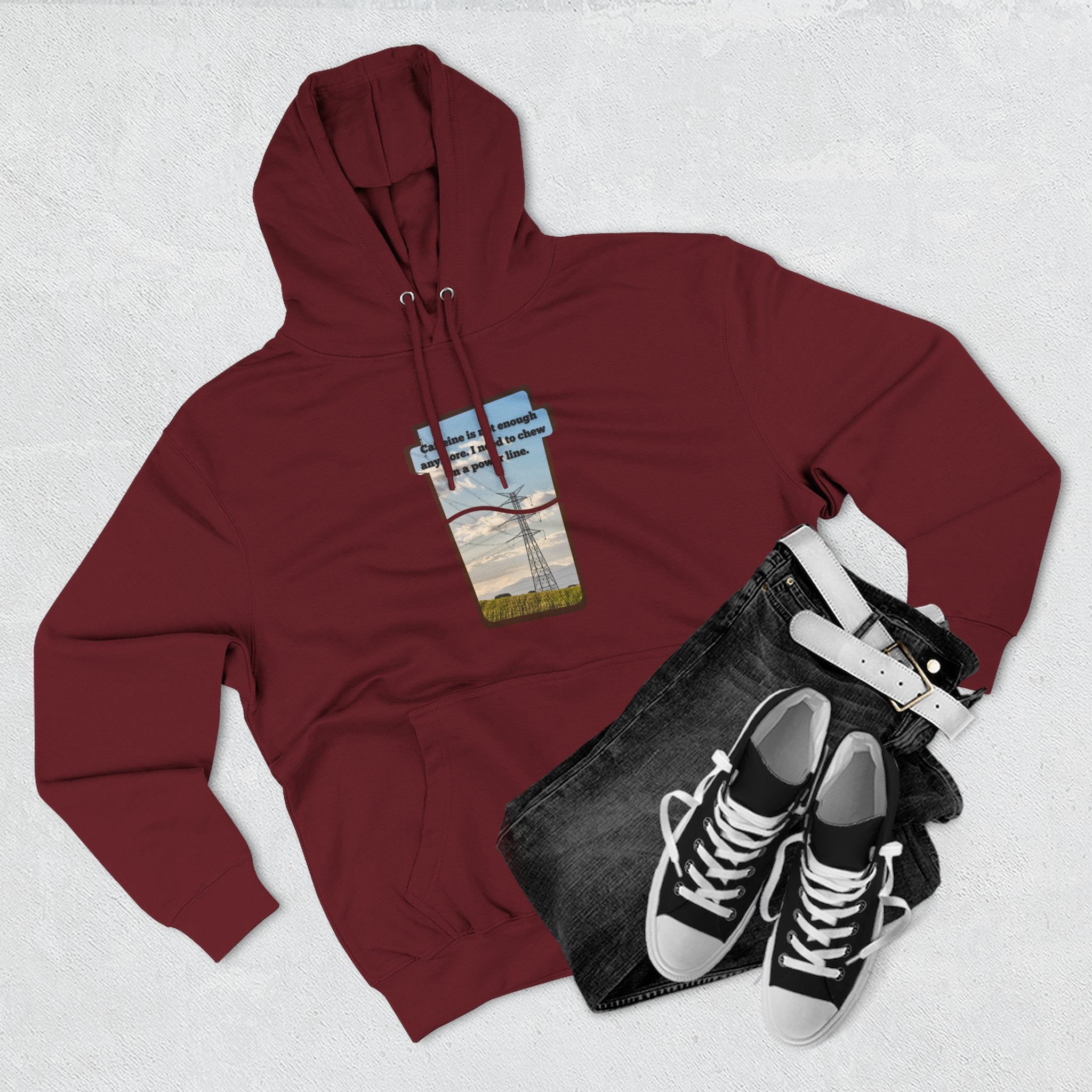 Soft Regular fit Hoodie - Men and Women - Coffee and power lines