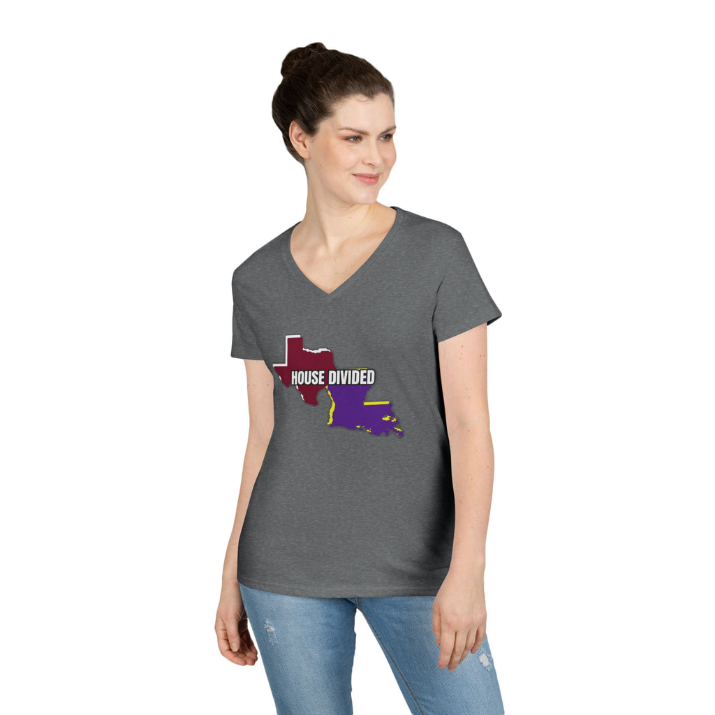Ladies' V-Neck T-Shirt - Fitted "House Divided" "LSU" "Aggies"
