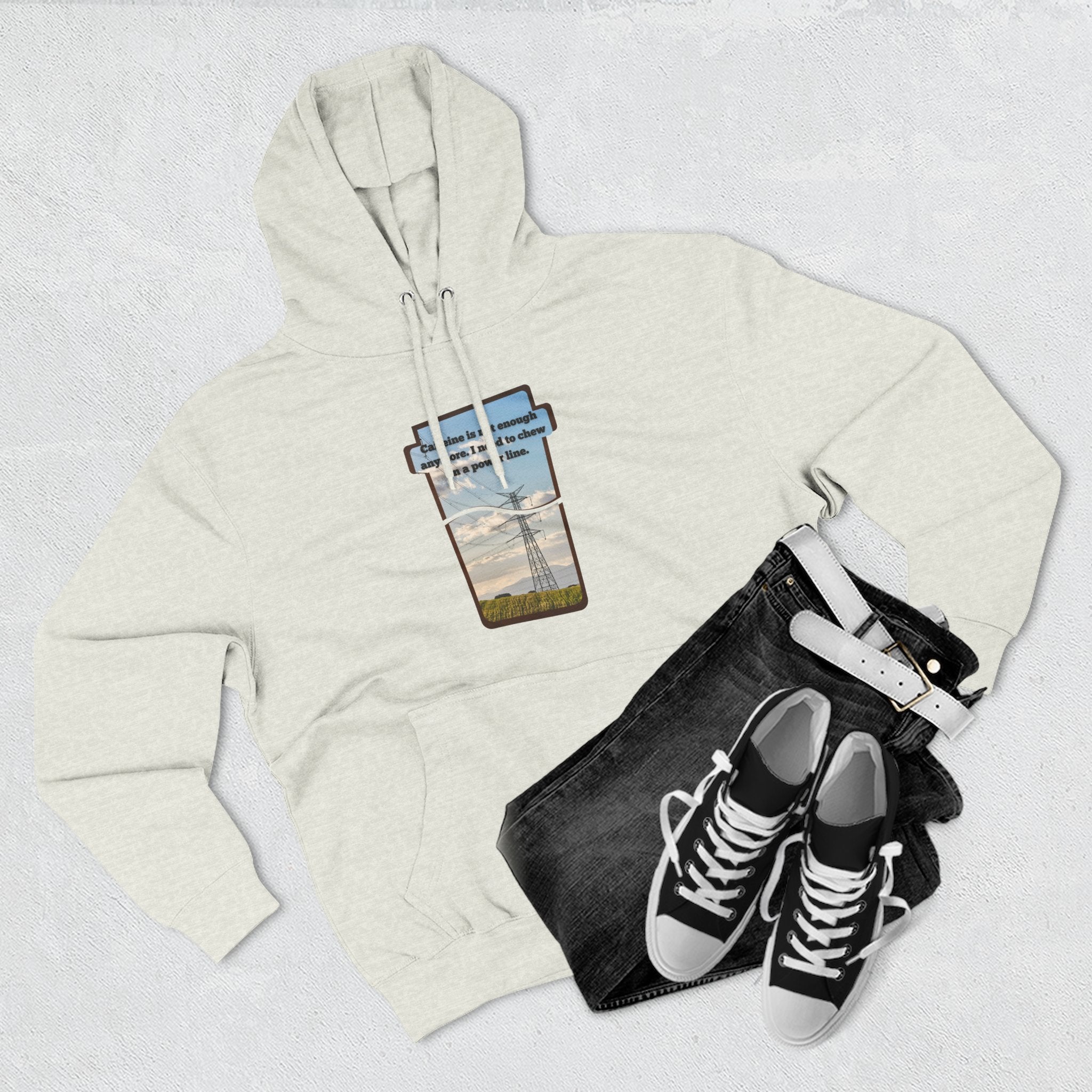 Soft Regular fit Hoodie - Men and Women - Coffee and power lines