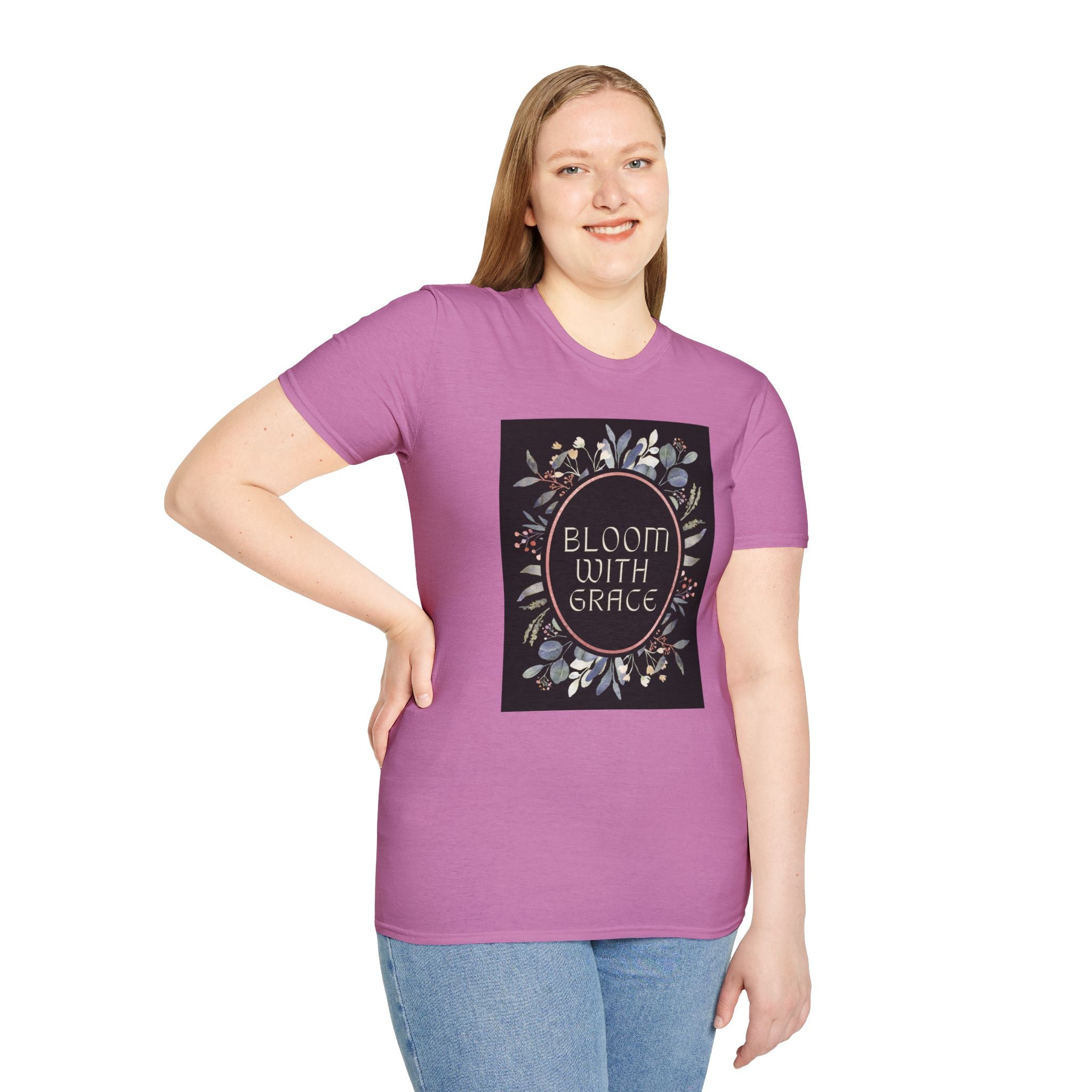 Women's Relaxed Tee - Bloom with Grace Back flowers