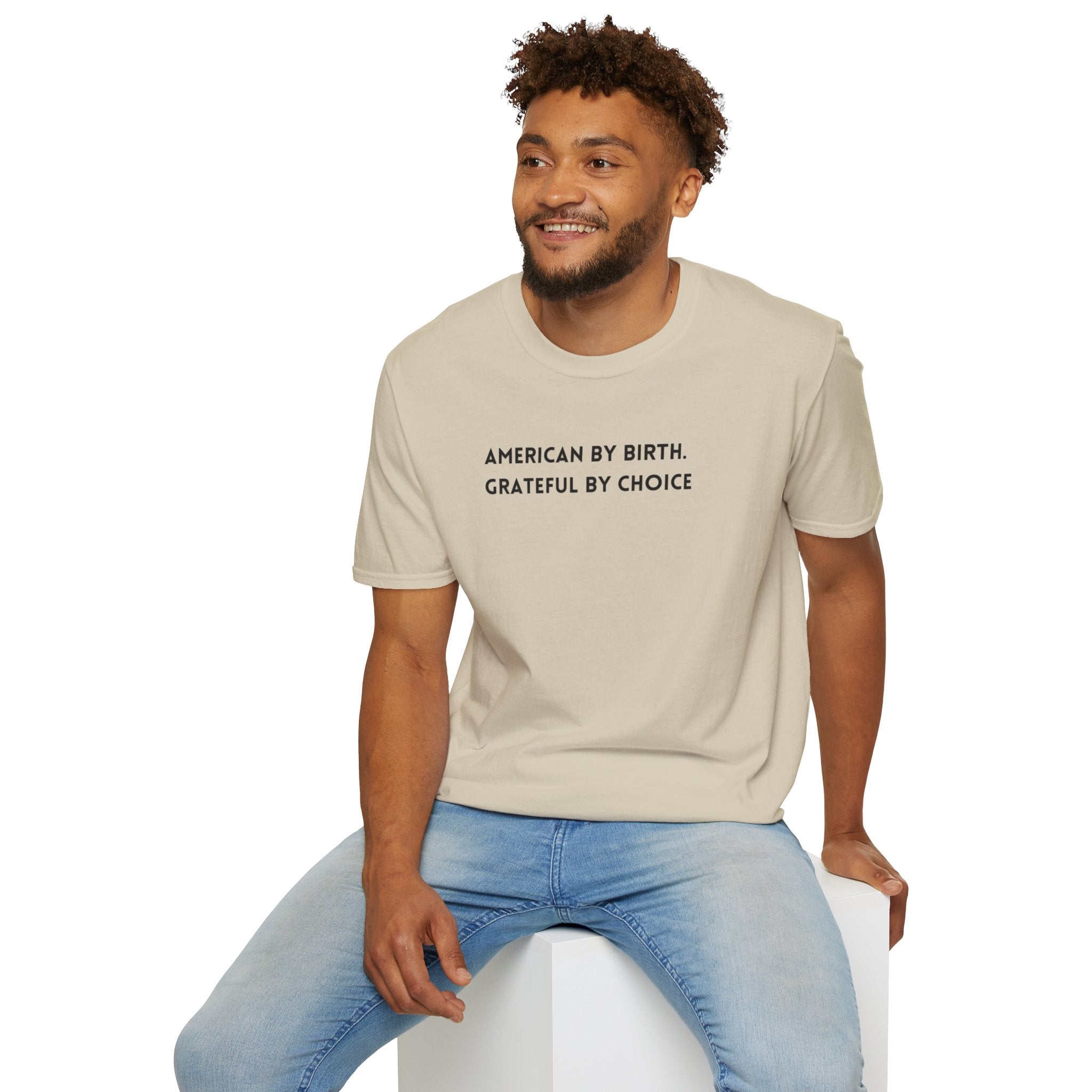 Men's Relaxed Soft Tee - American by birth Grateful by choice