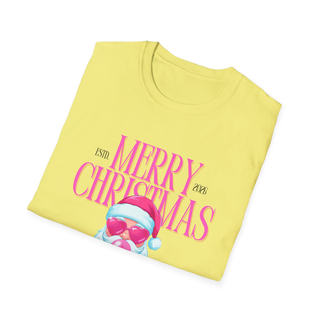 Ladies Soft Relaxed Tee- Santa (Cool Santa) pink