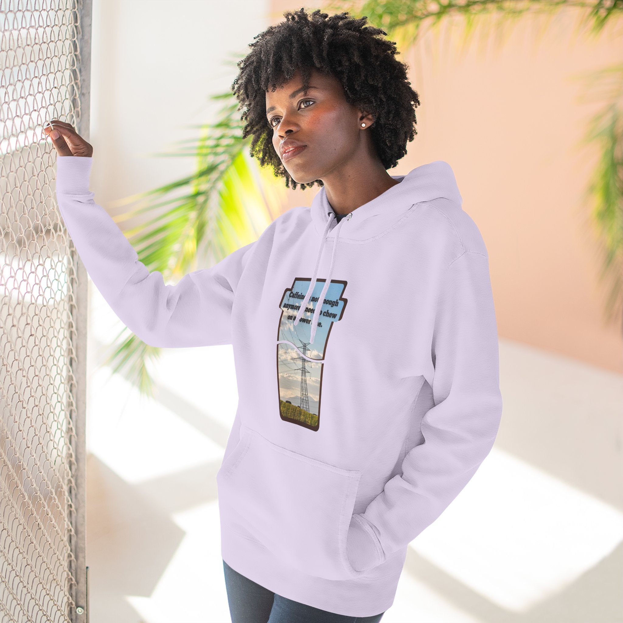 Soft Regular fit Hoodie - Men and Women - Coffee and power lines