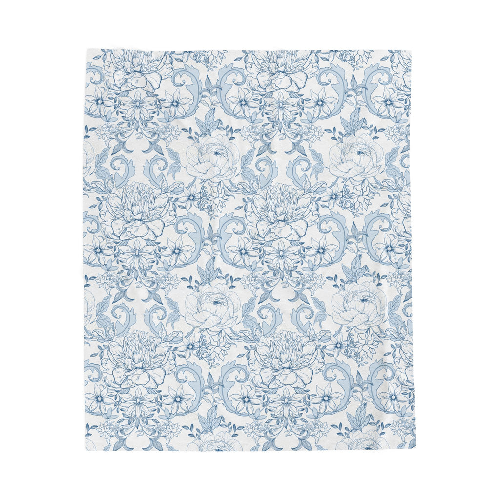 Velveteen Plush Blanket - Blue French Toile