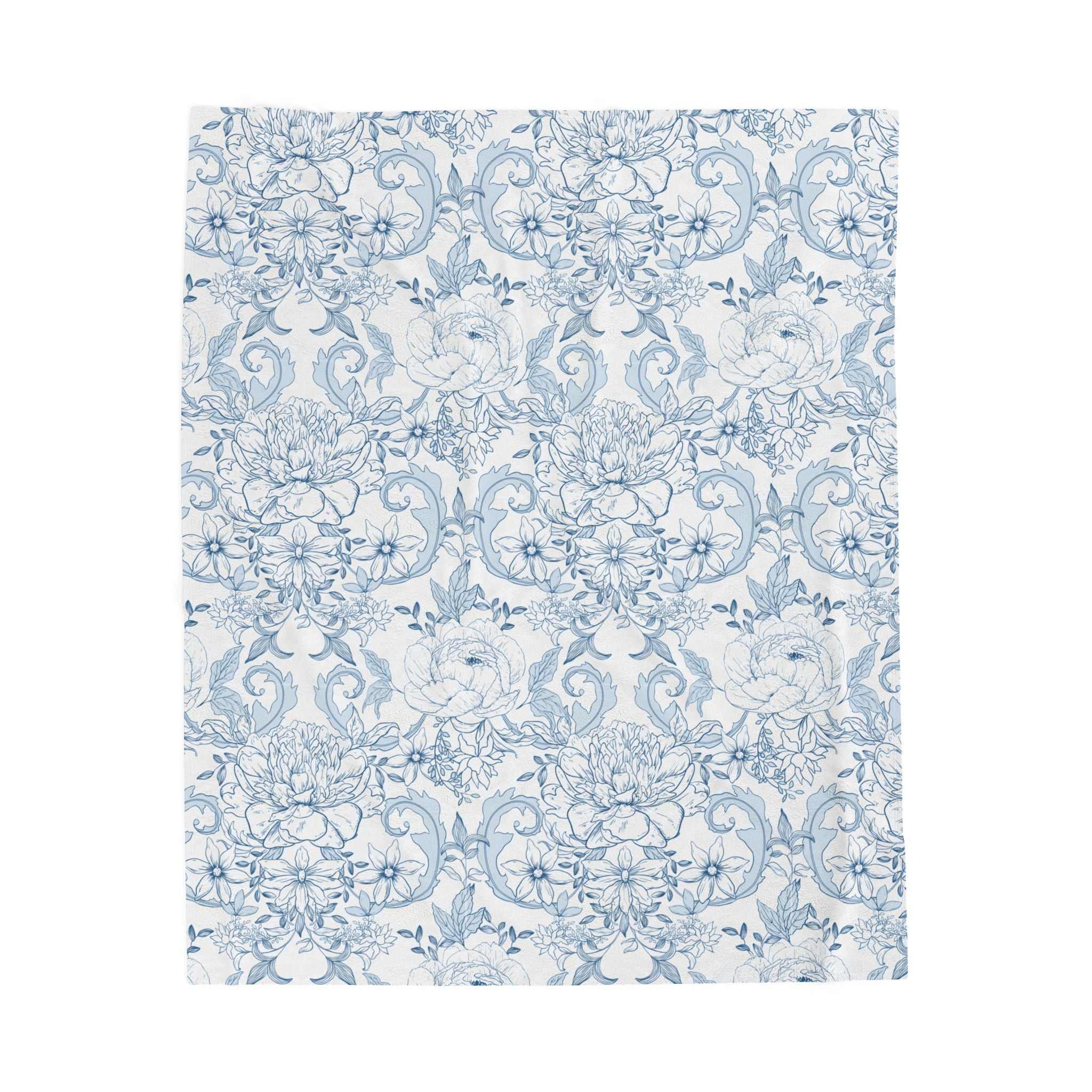 Velveteen Plush Blanket - Blue French Toile