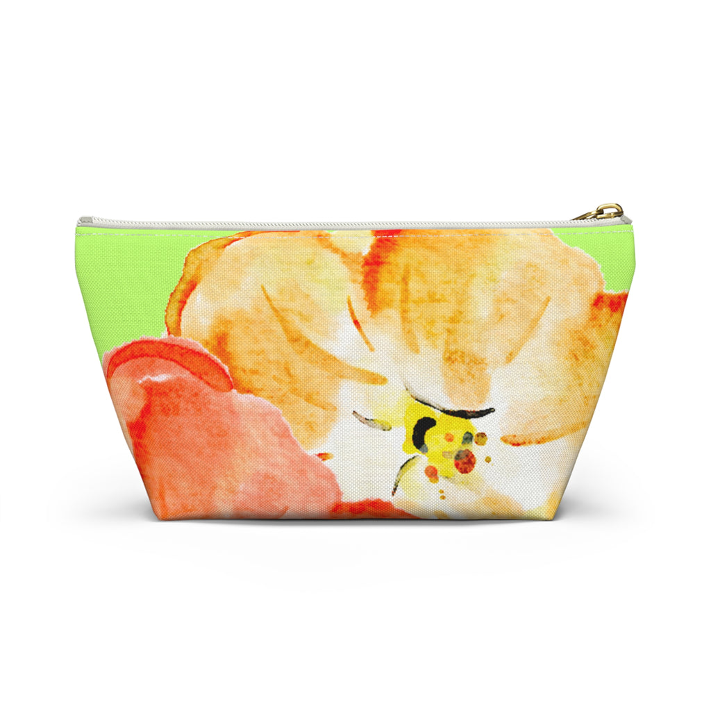 Accessory Pouch w T-bottom - Green and Orange Tropical