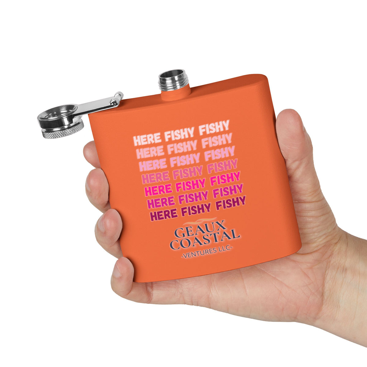 Stainless Steel Flask, 6oz - Here Fishy Fishy  (Girlie)
