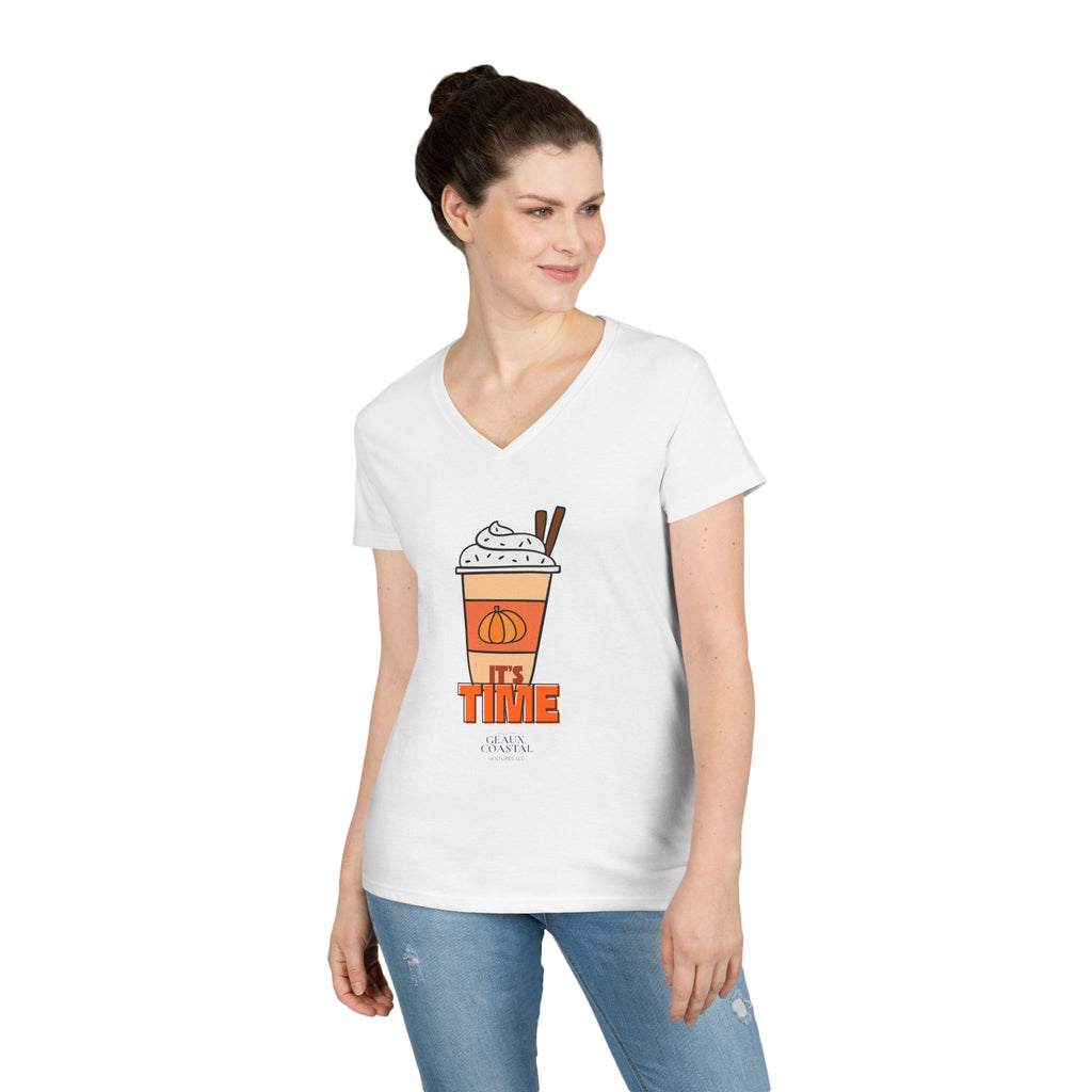 Ladies' V-Neck T-Shirt - PSL - Pumpkin Spice Latte - It's Time (Fitted)