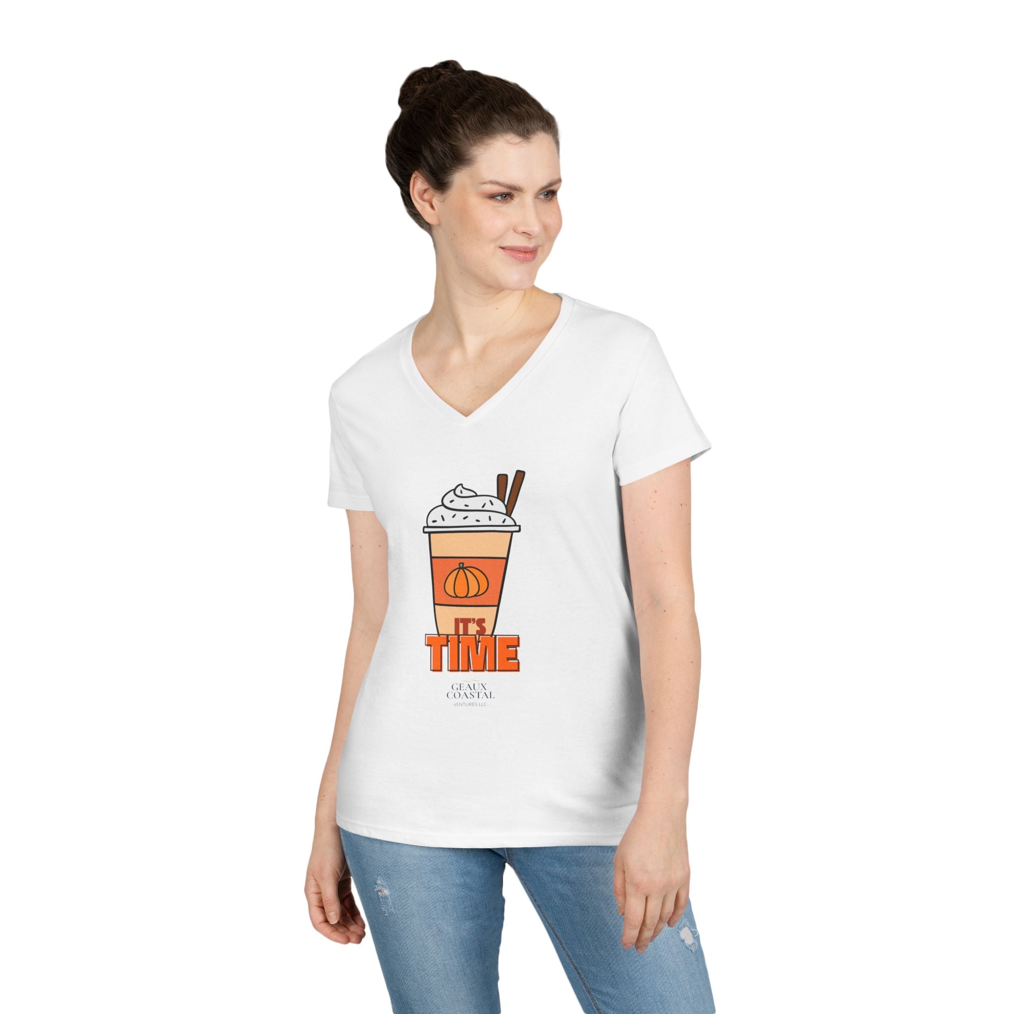 Ladies' V-Neck T-Shirt - PSL - Pumpkin Spice Latte - It's Time (Fitted)