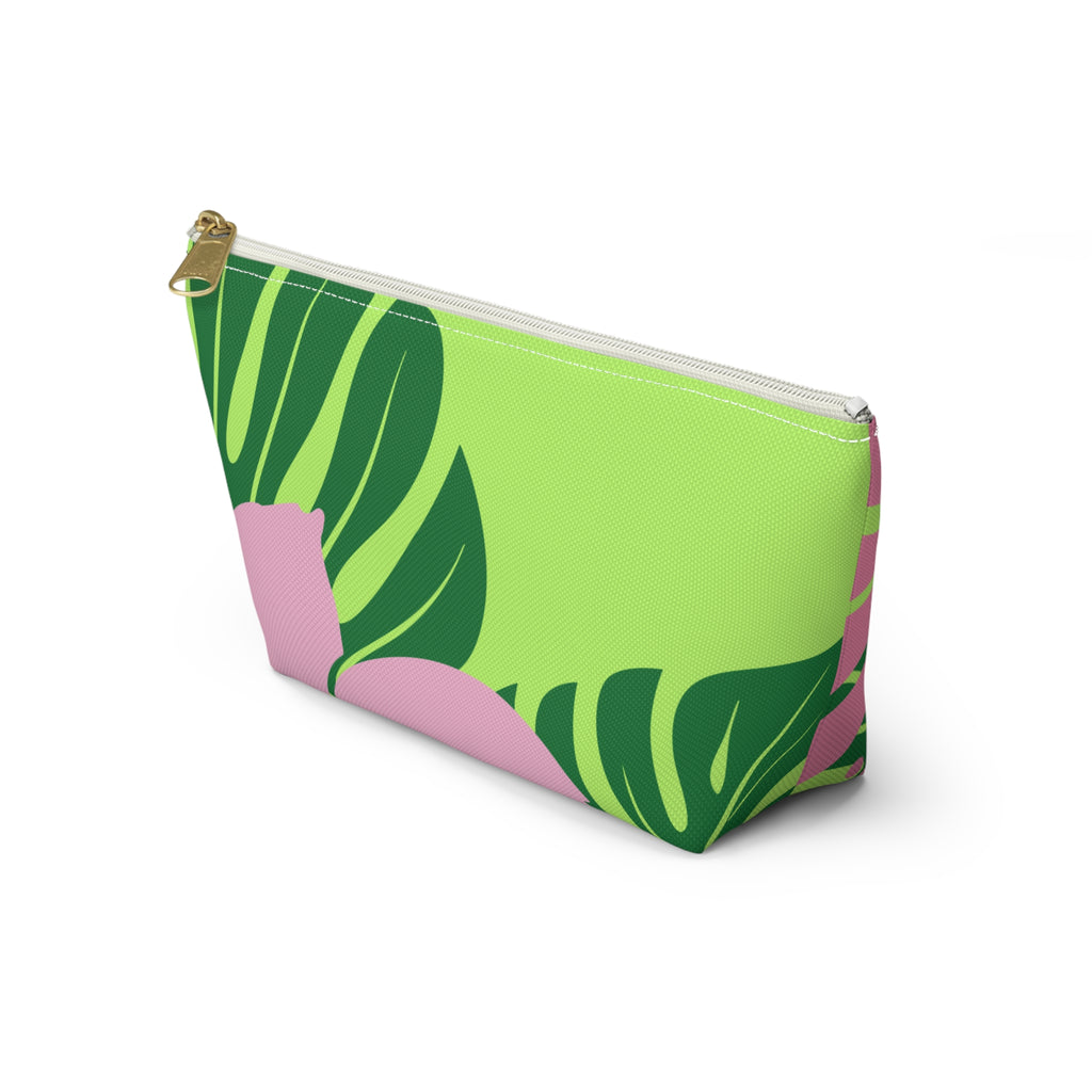 Accessory Pouch w T-bottom - Green and Pink Tropical