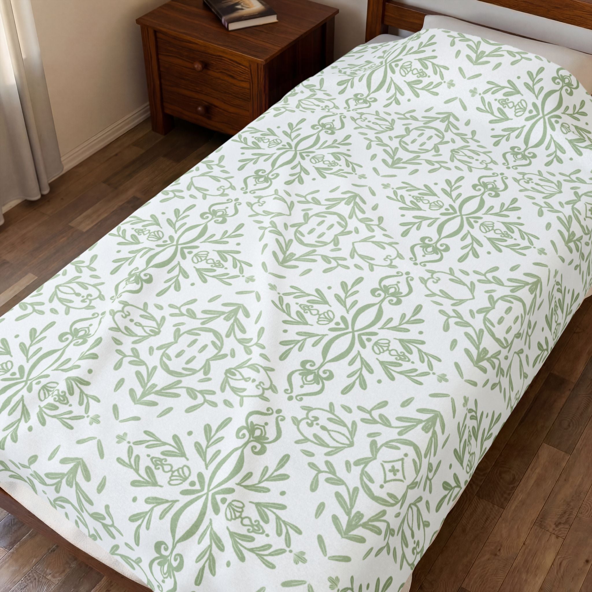 Velveteen Plush Blanket - Green French Toile