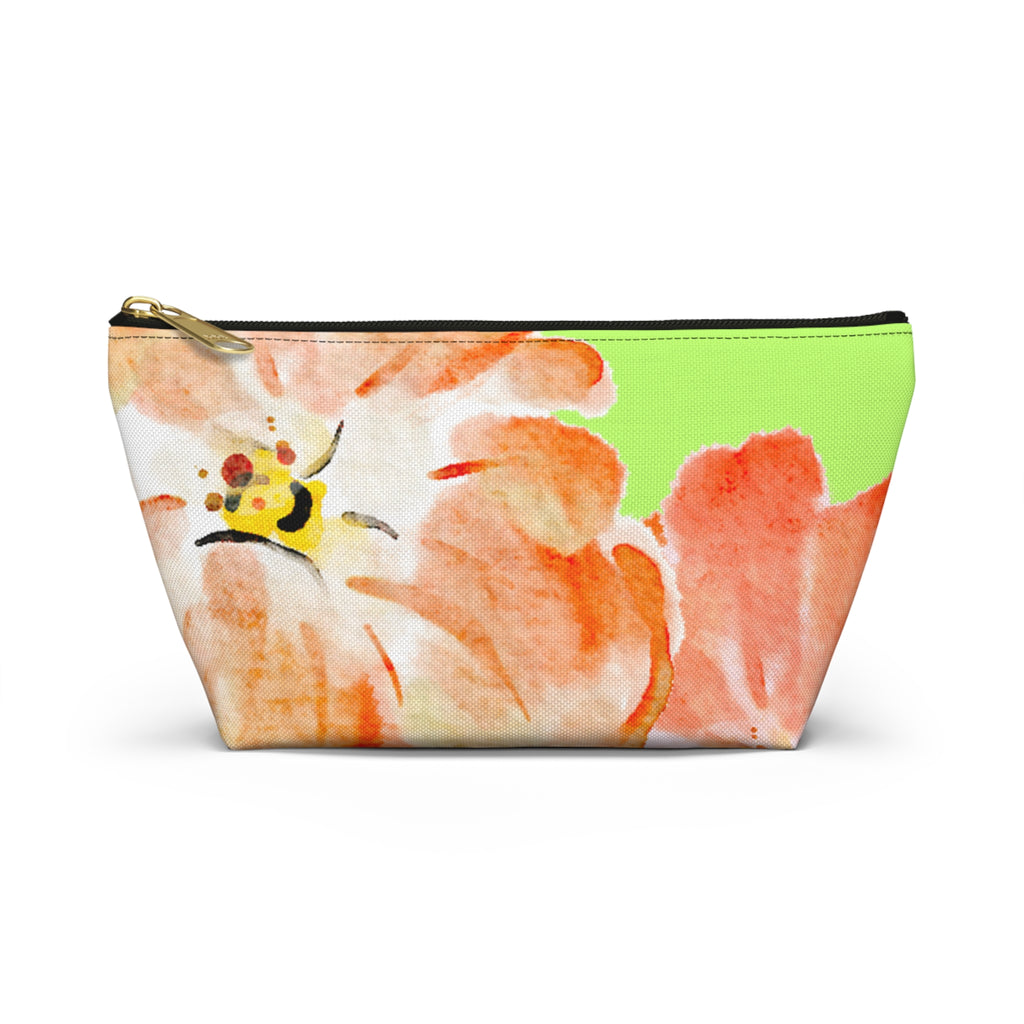 Accessory Pouch w T-bottom - Green and Orange Tropical