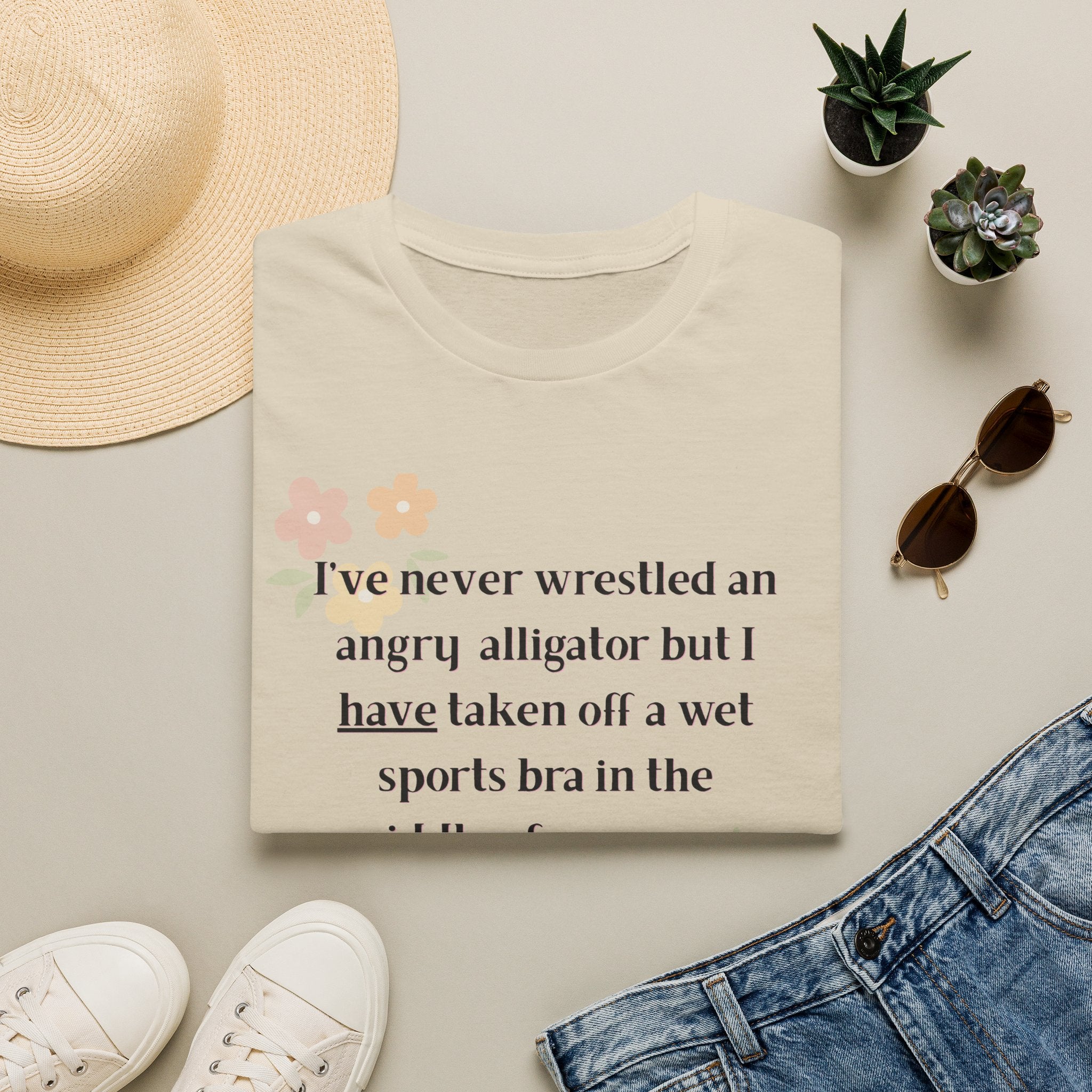 Ladies Soft Relaxed Soft T Shirt - Wrestle a alligator vs a wet bra