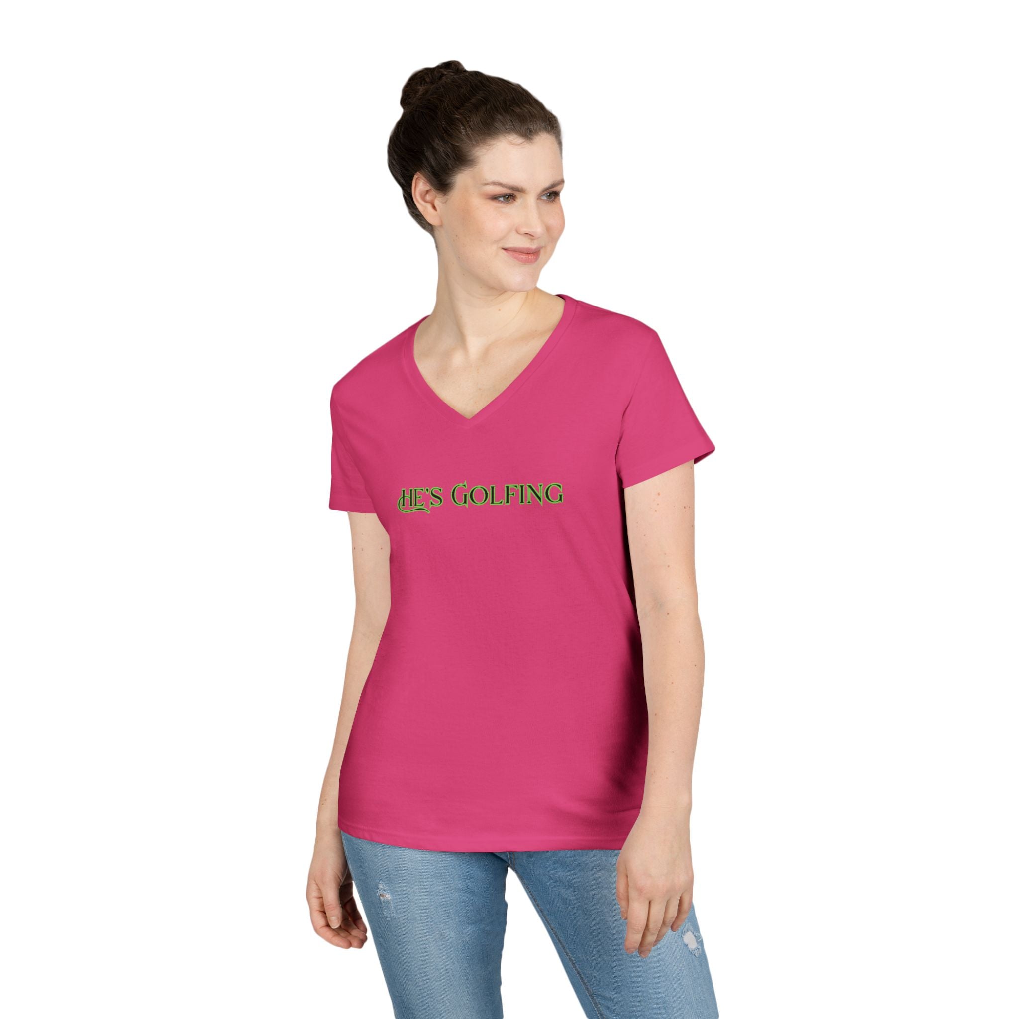 Ladies' V-Neck T-Shirt - Fitted - He's Golfing Soft Tee