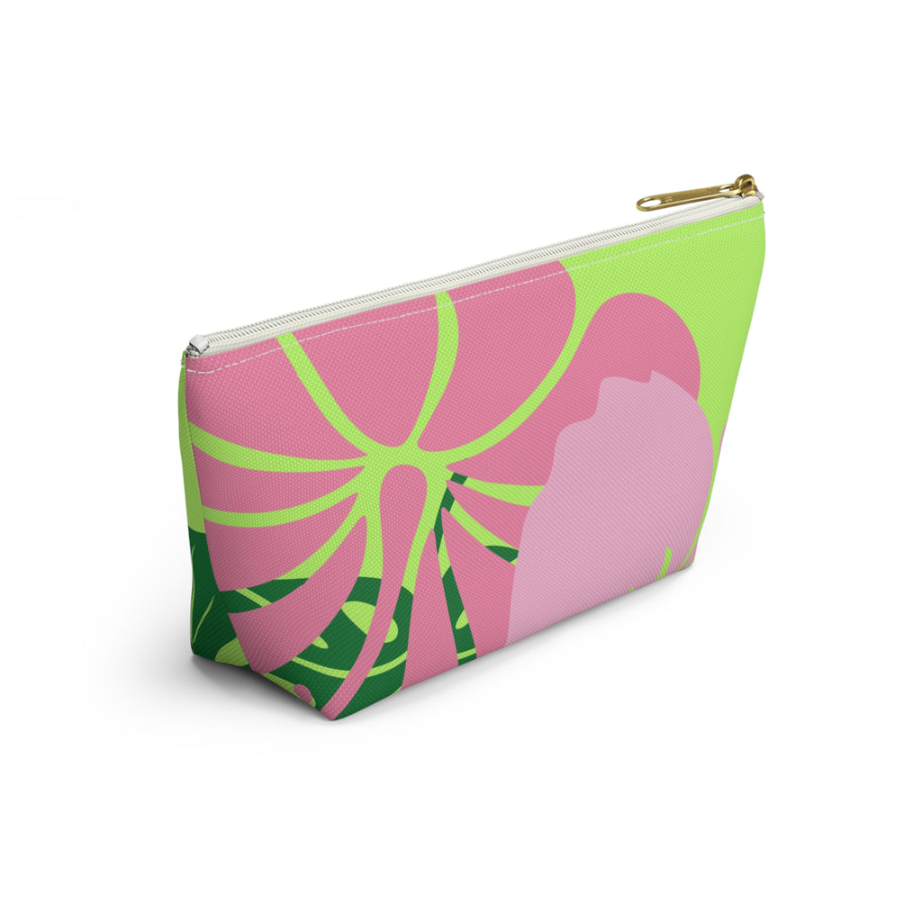 Accessory Pouch w T-bottom - Green and Pink Tropical