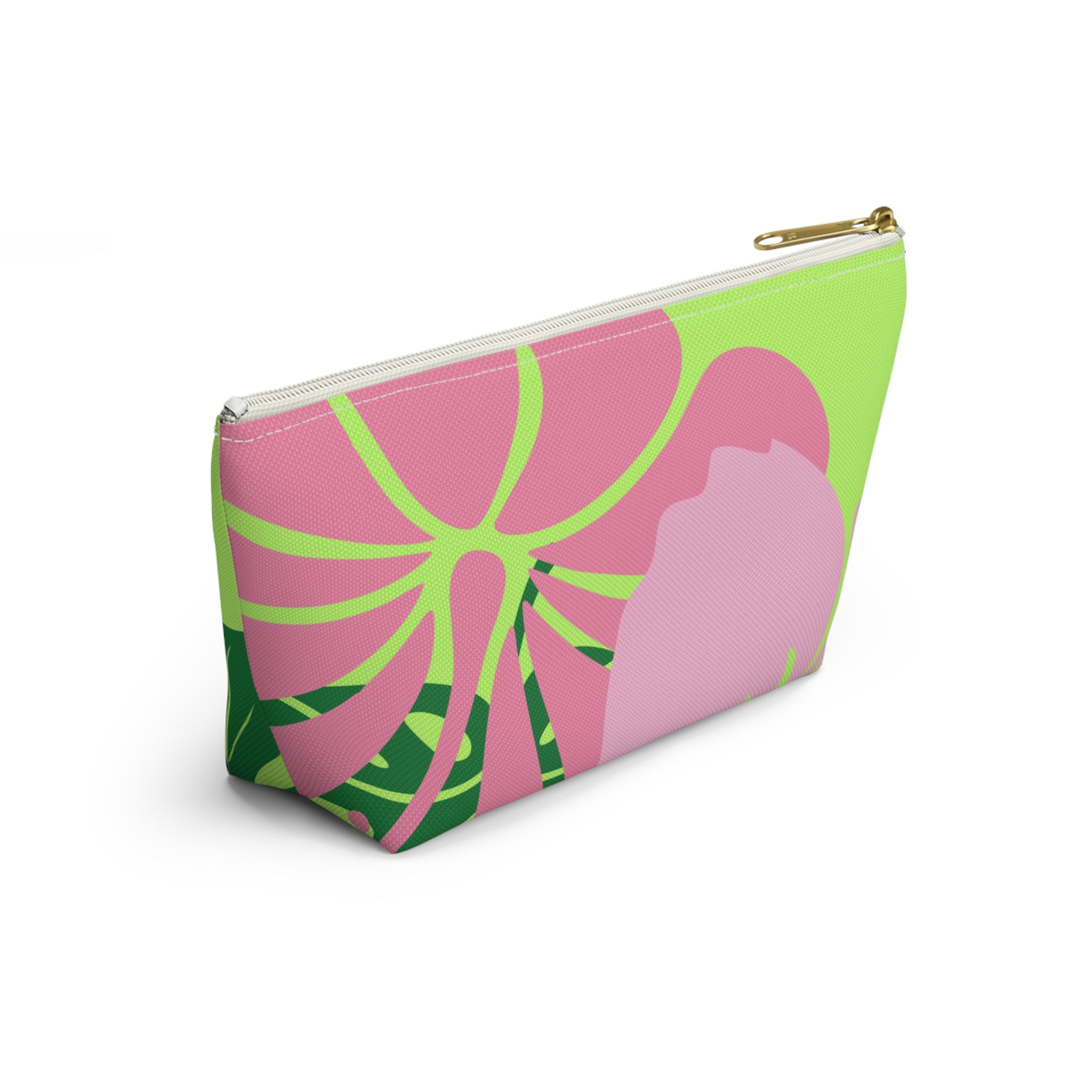 Accessory Pouch w T-bottom - Green and Pink Tropical