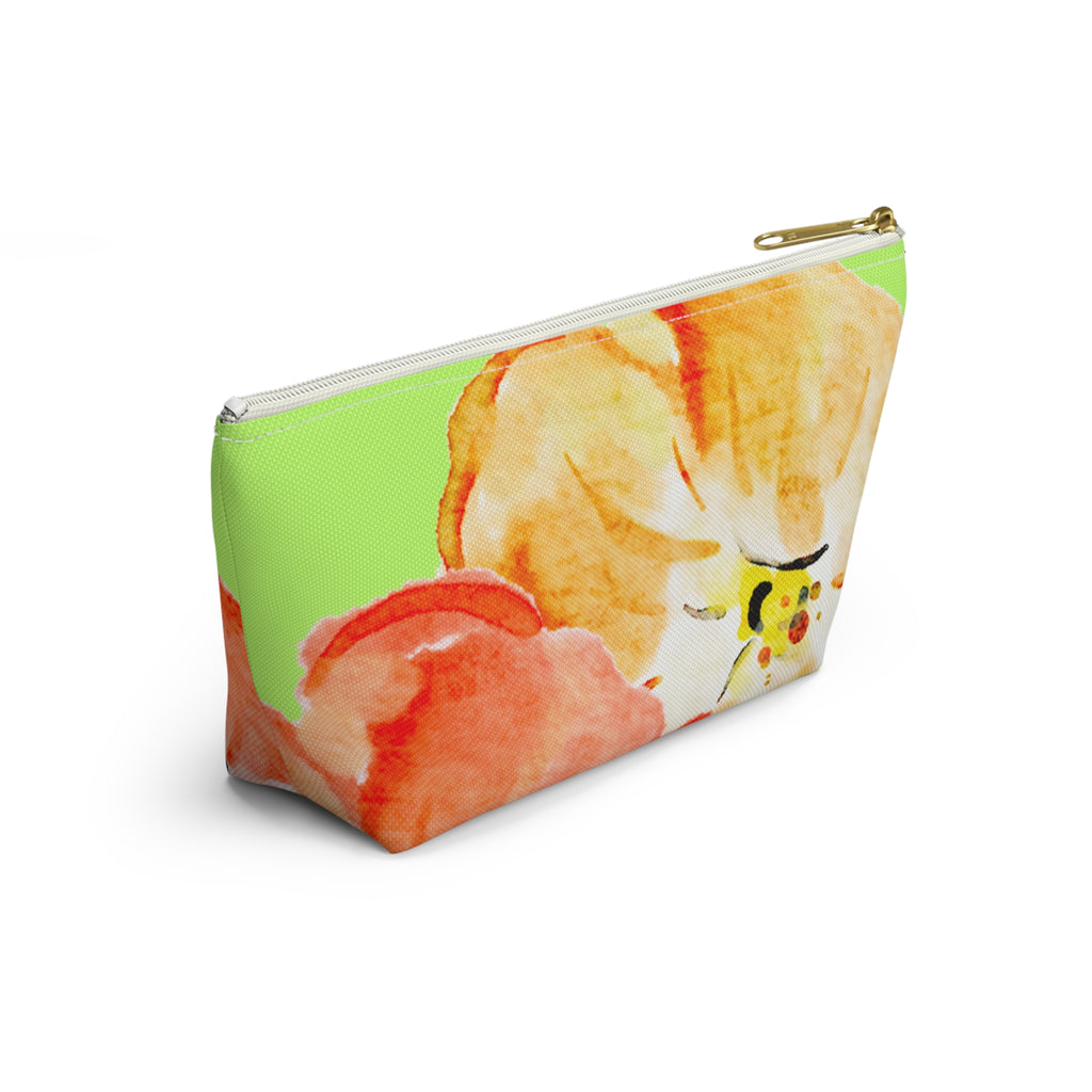 Accessory Pouch w T-bottom - Green and Orange Tropical