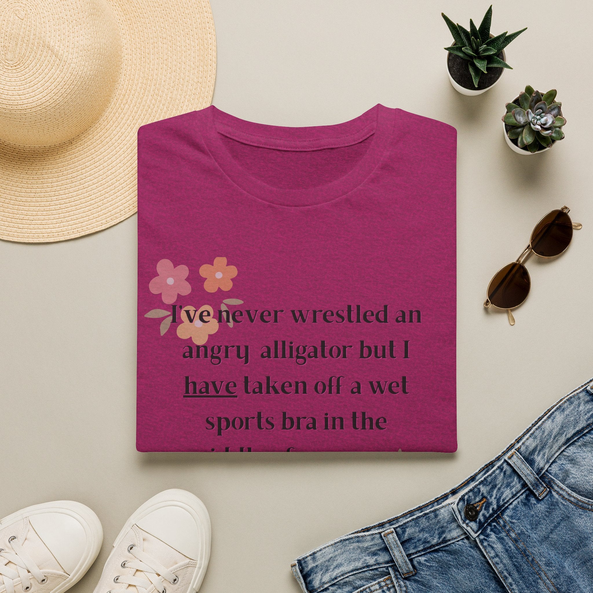 Ladies Soft Relaxed Soft T Shirt - Wrestle a alligator vs a wet bra