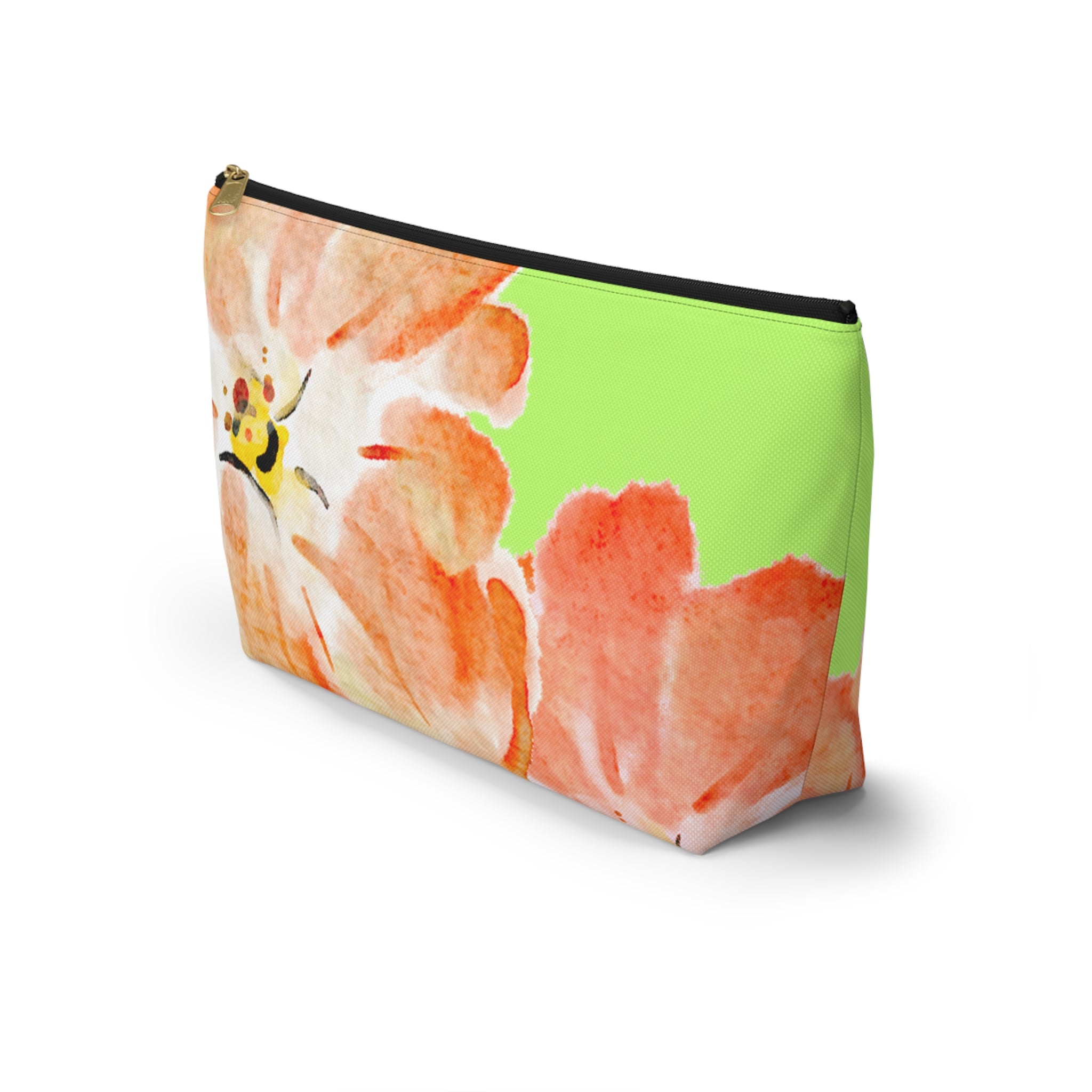 Accessory Pouch w T-bottom - Green and Orange Tropical