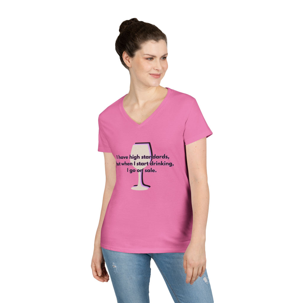Ladies' V-Neck T-Shirt - Fitted - Wine Shirt - Going on Sale