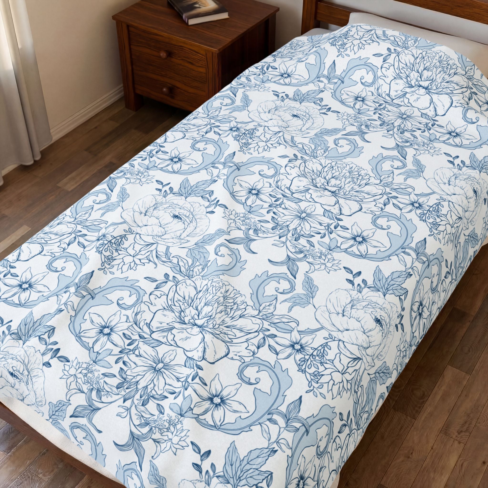 Velveteen Plush Blanket - Blue French Toile
