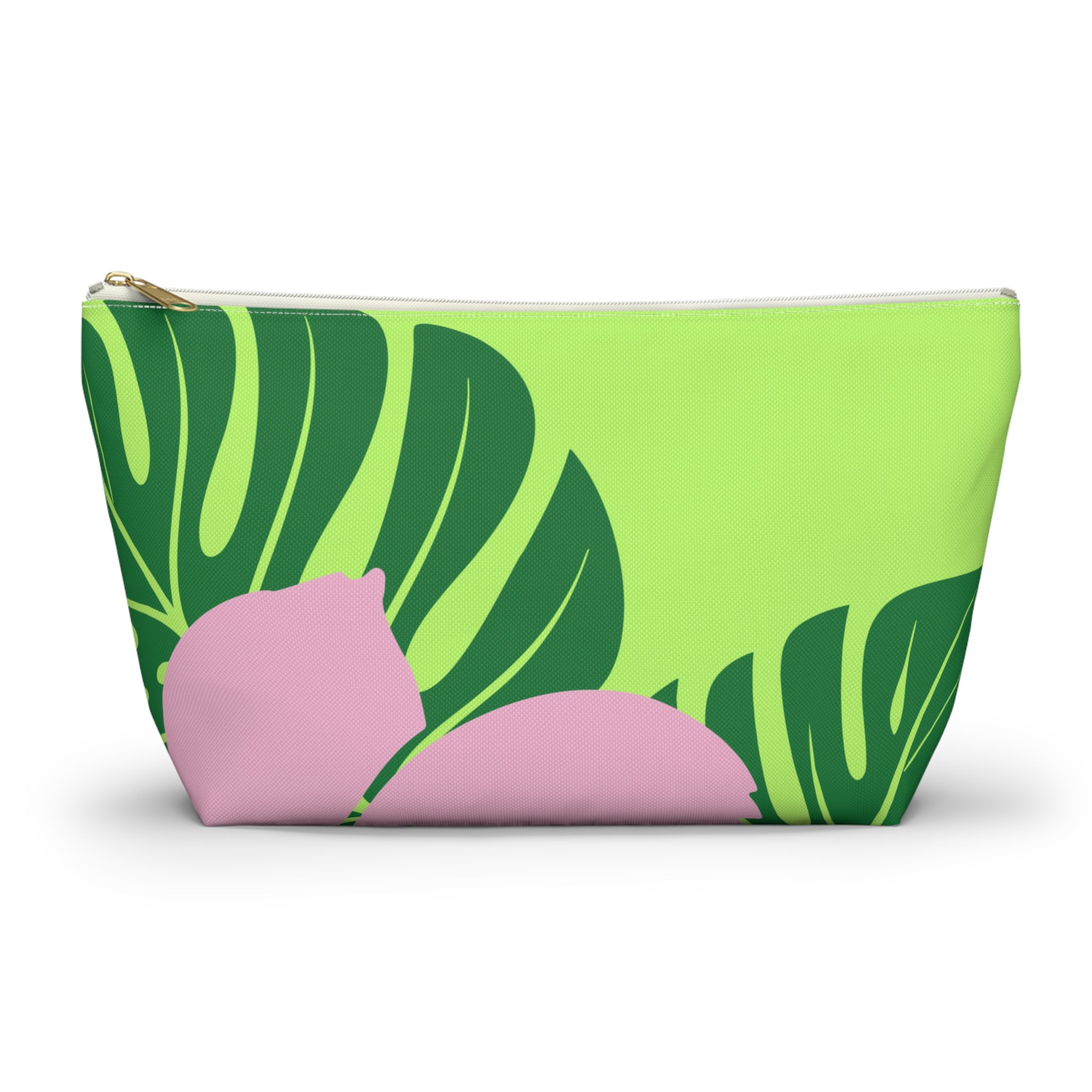 Accessory Pouch w T-bottom - Green and Pink Tropical