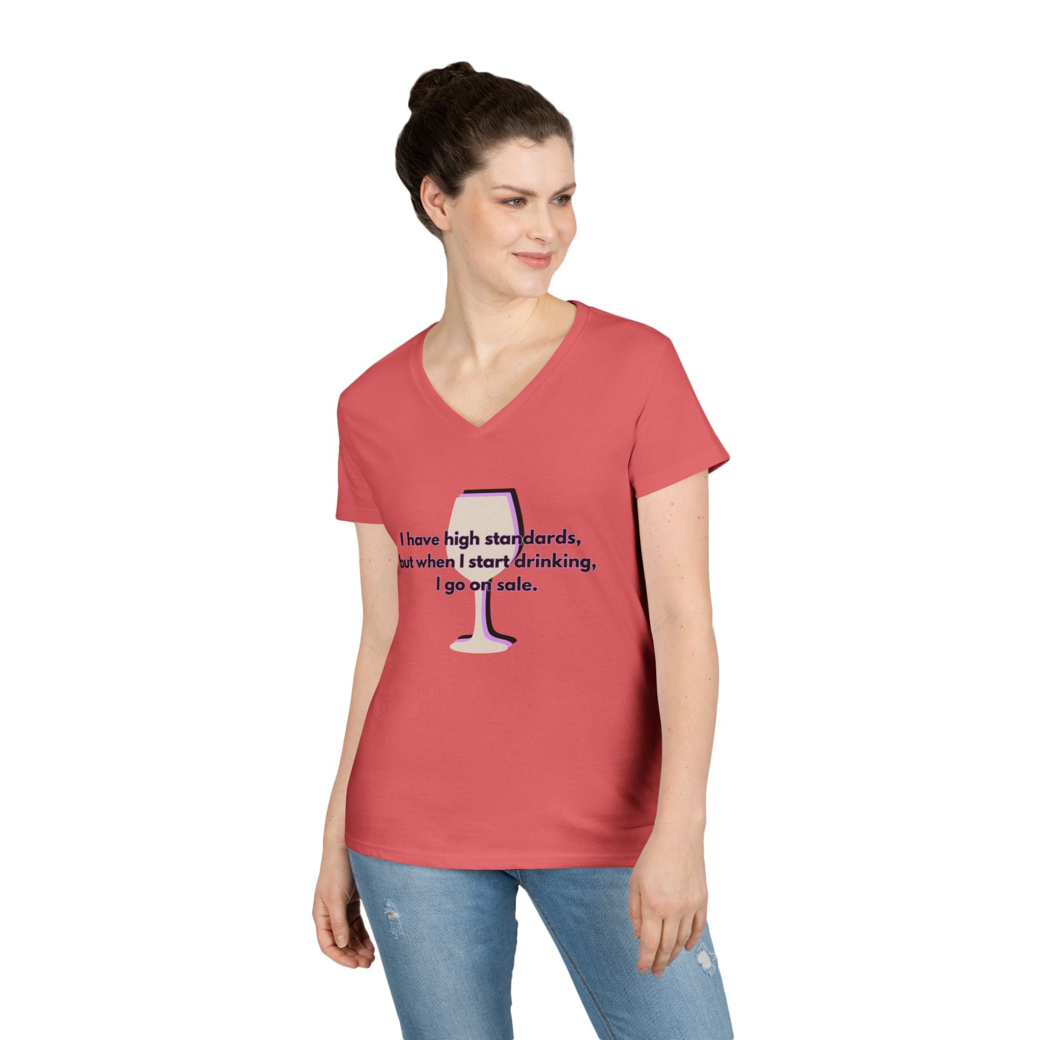 Ladies' V-Neck T-Shirt - Fitted - Wine Shirt - Going on Sale