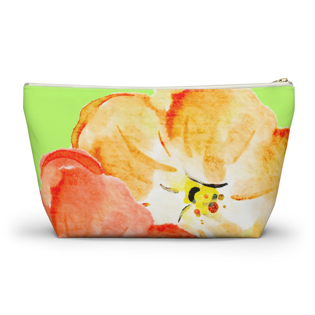 Accessory Pouch w T-bottom - Green and Orange Tropical