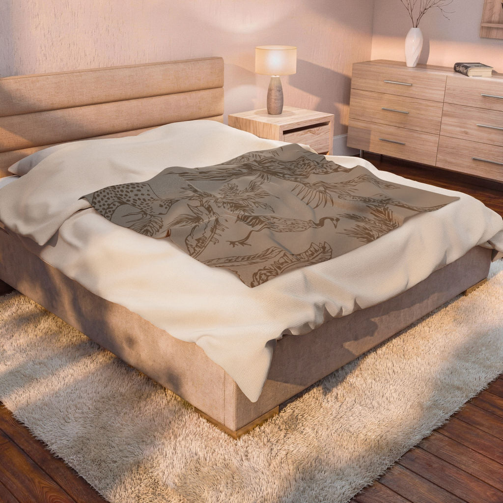 Velveteen Plush Blanket - Brown Tropical