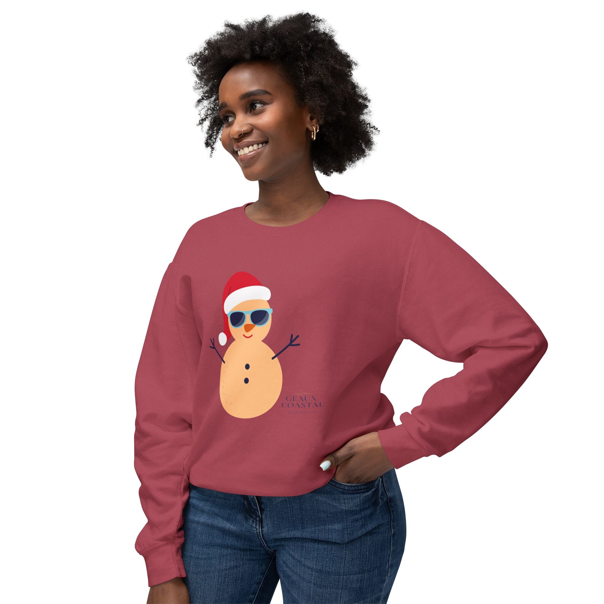 Ladies Lightweight Crewneck Sweatshirt - Snowman Christmas