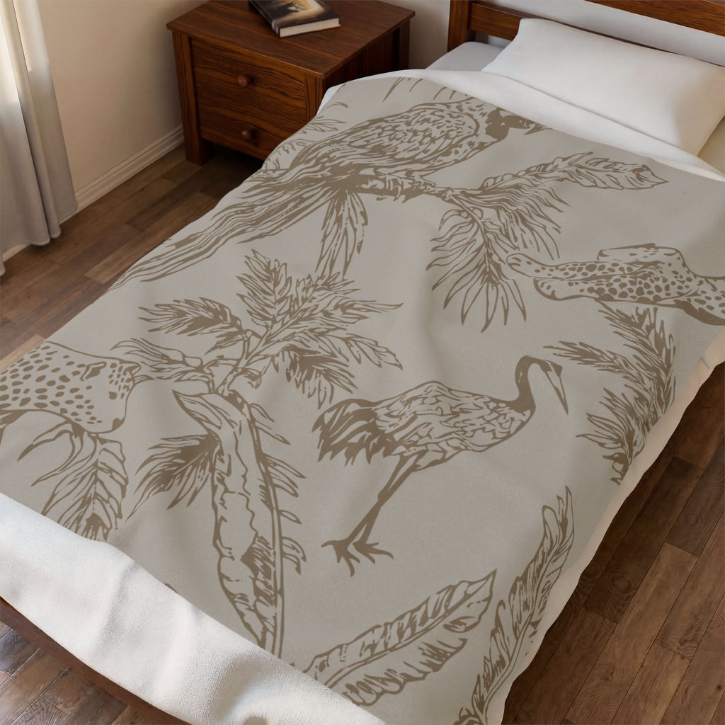 Velveteen Plush Blanket - Brown Tropical