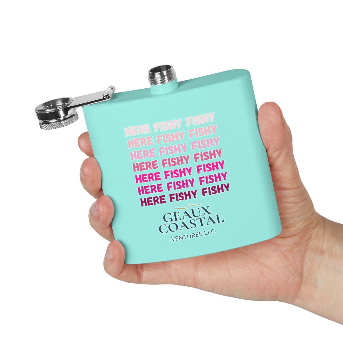 Stainless Steel Flask, 6oz - Here Fishy Fishy  (Girlie)