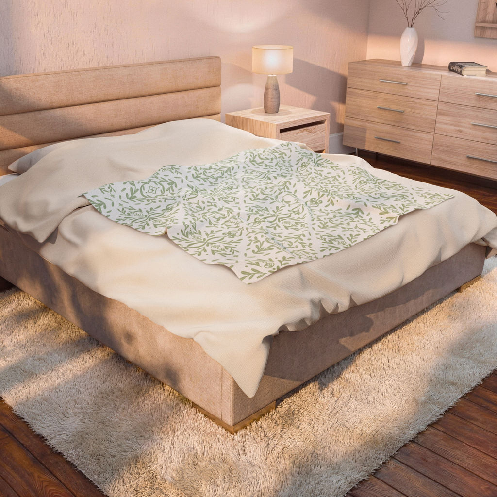 Velveteen Plush Blanket - Green French Toile