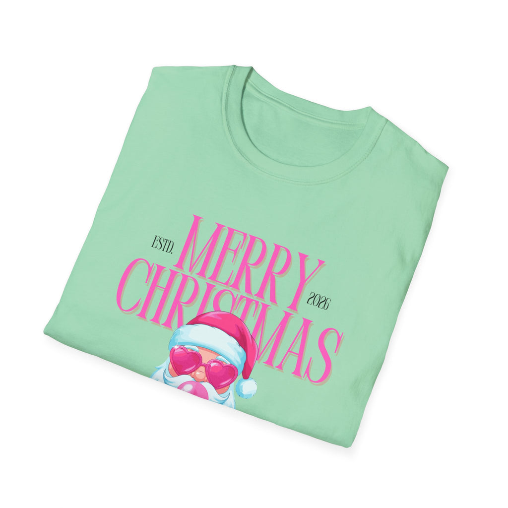 Ladies Soft Relaxed Tee- Santa (Cool Santa) pink
