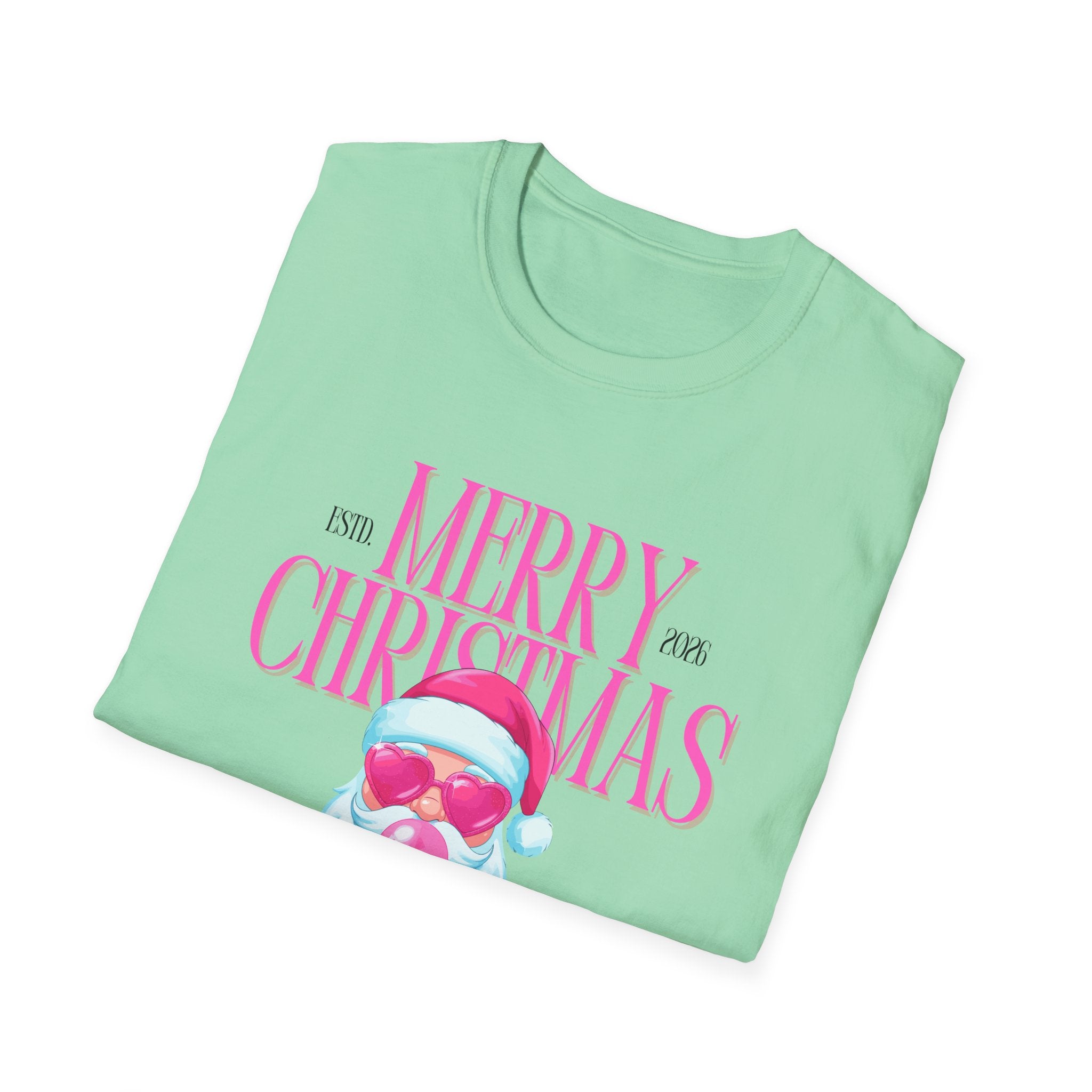 Ladies Soft Relaxed Tee- Santa (Cool Santa) pink