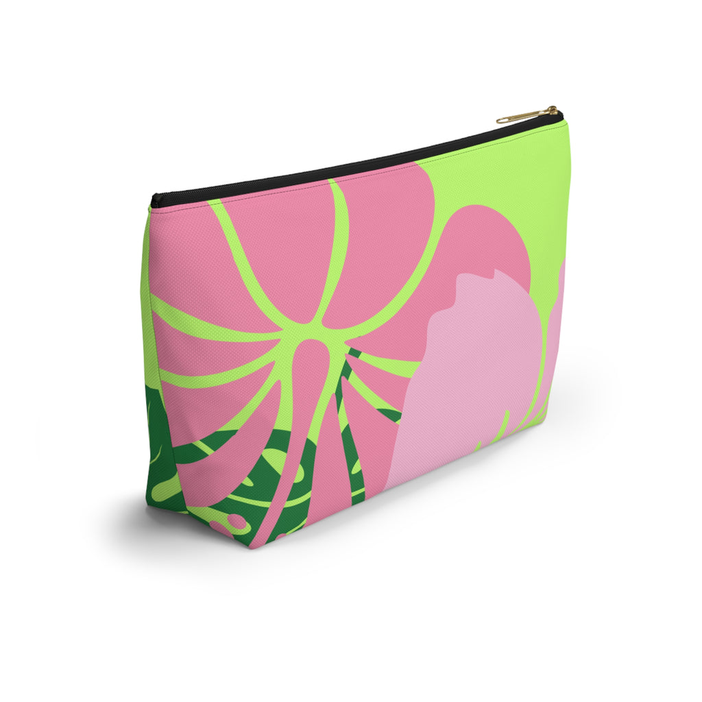 Accessory Pouch w T-bottom - Green and Pink Tropical