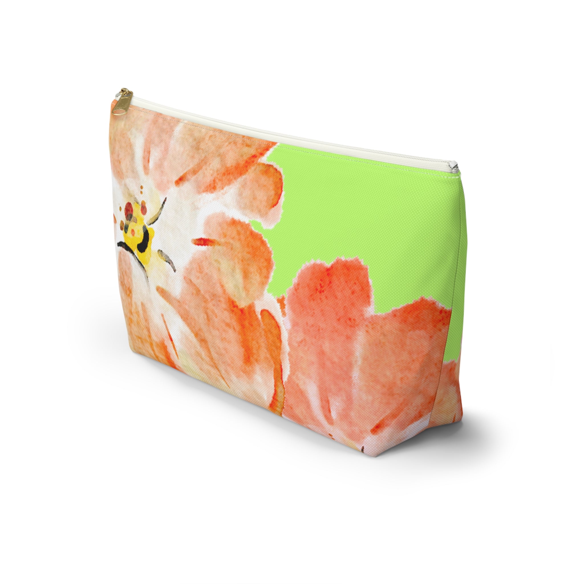 Accessory Pouch w T-bottom - Green and Orange Tropical