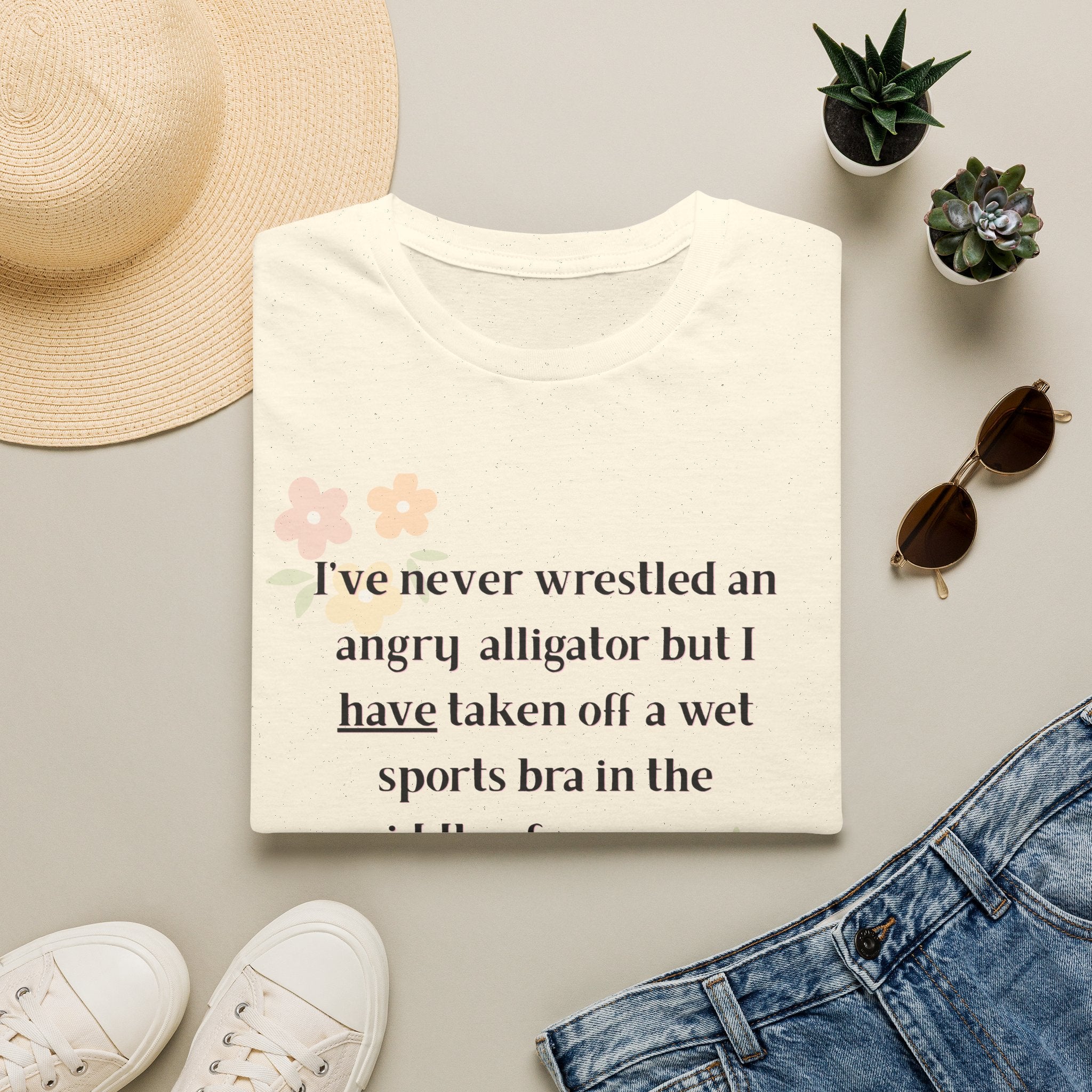 Ladies Soft Relaxed Soft T Shirt - Wrestle a alligator vs a wet bra