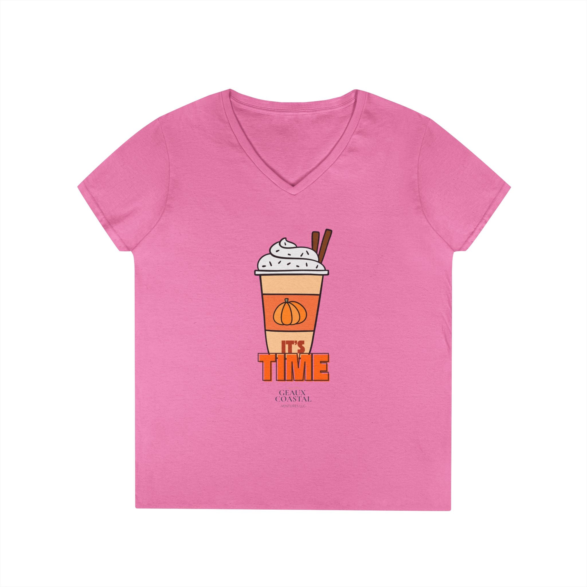 Ladies' V-Neck T-Shirt - PSL - Pumpkin Spice Latte - It's Time (Fitted)