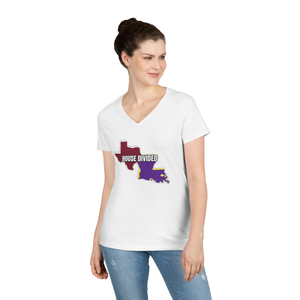 Ladies' V-Neck T-Shirt - Fitted "House Divided" "LSU" "Aggies"