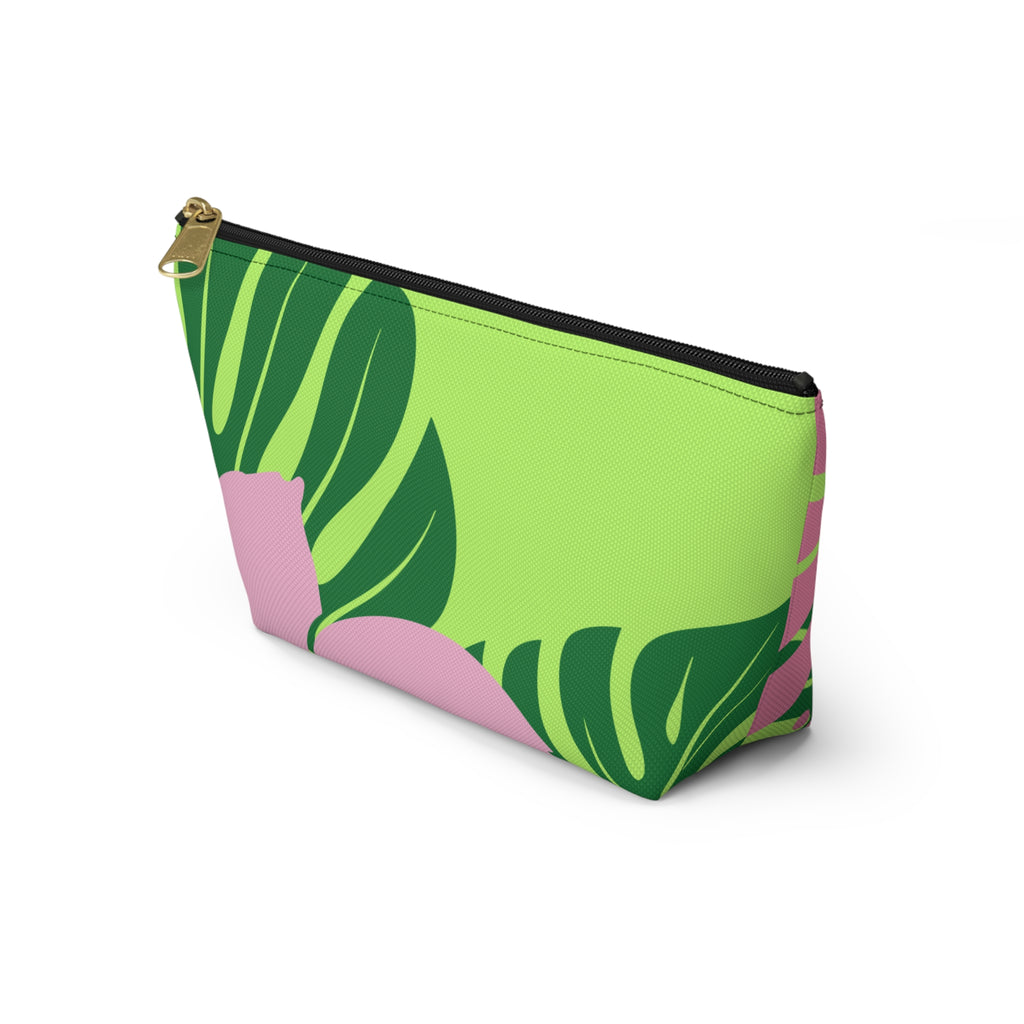 Accessory Pouch w T-bottom - Green and Pink Tropical