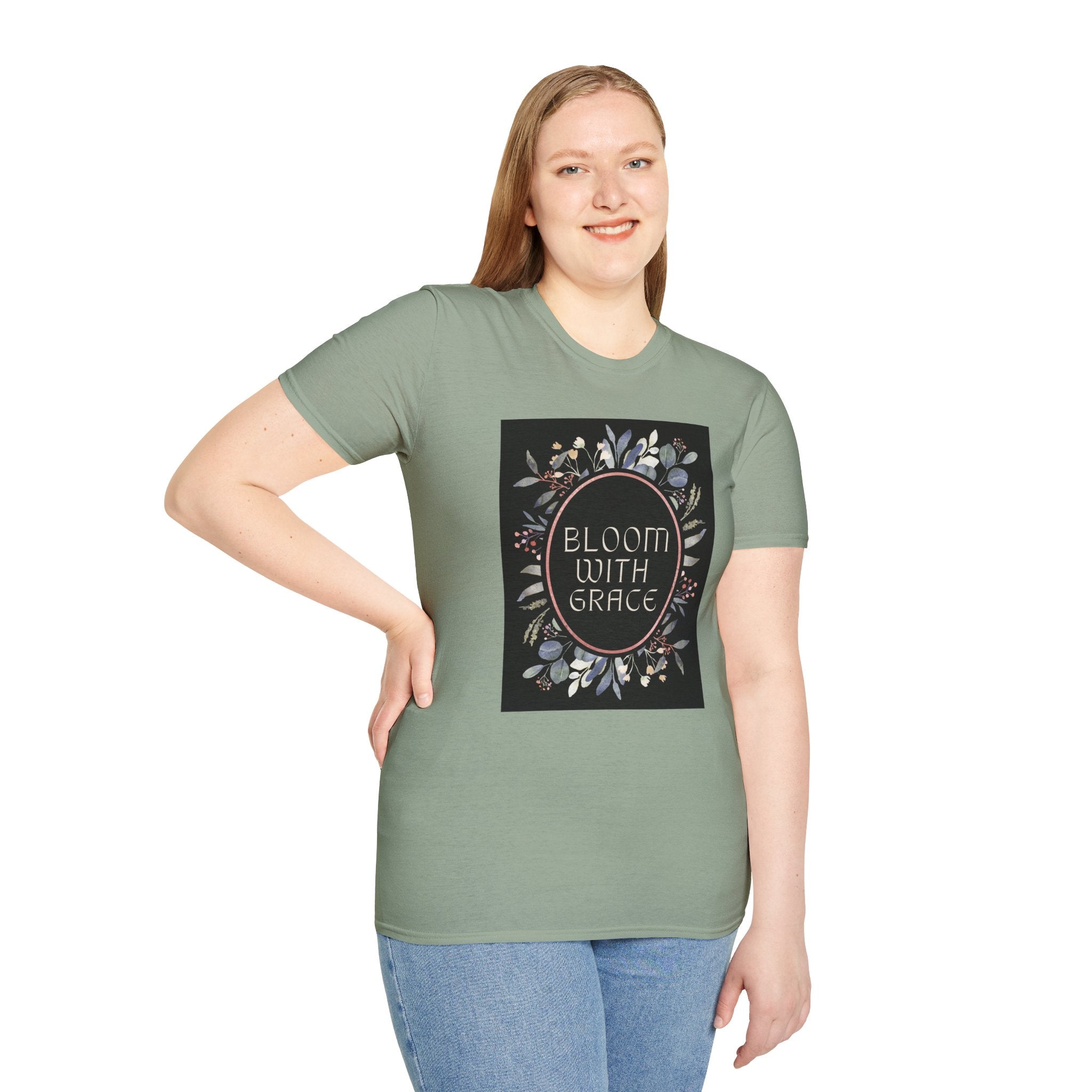 Women's Relaxed Tee - Bloom with Grace Back flowers