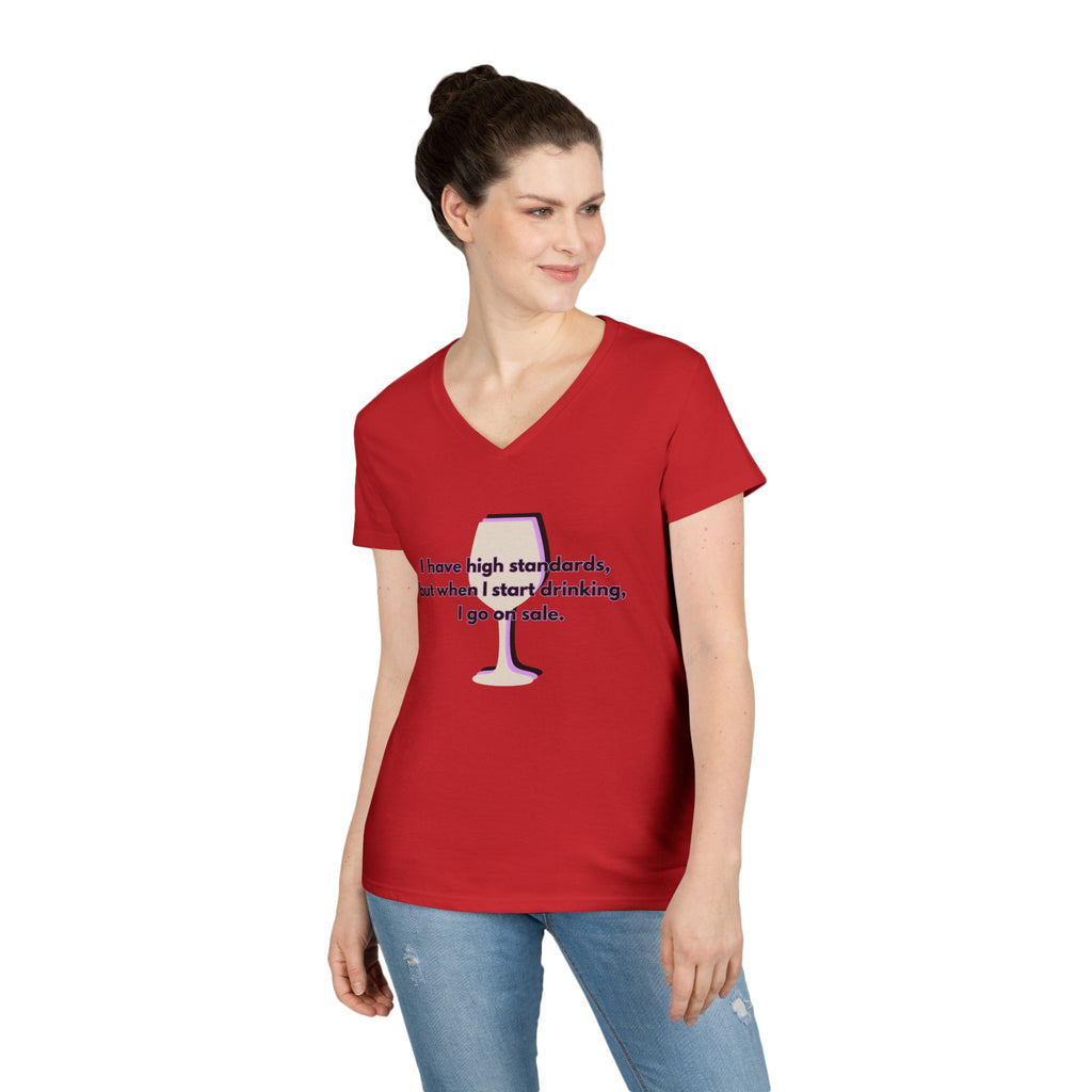 Ladies' V-Neck T-Shirt - Fitted - Wine Shirt - Going on Sale
