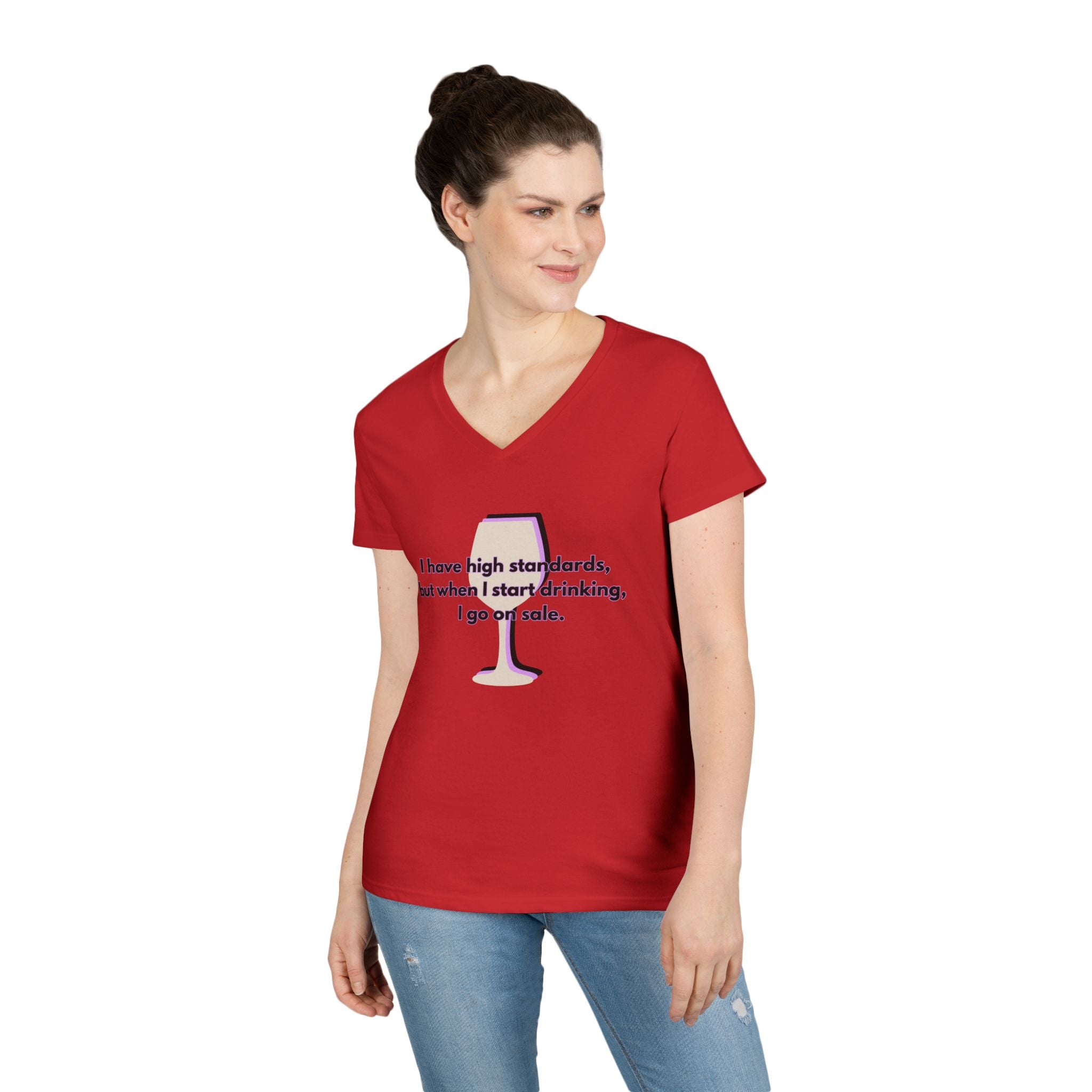Ladies' V-Neck T-Shirt - Fitted - Wine Shirt - Going on Sale