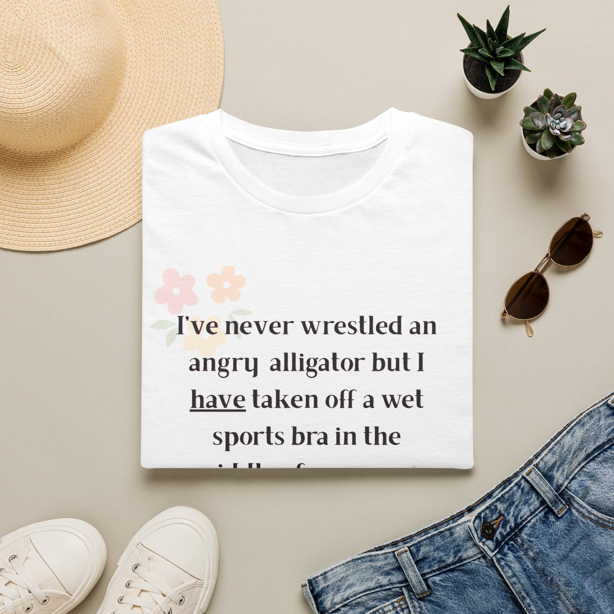 Ladies Soft Relaxed Soft T Shirt - Wrestle a alligator vs a wet bra