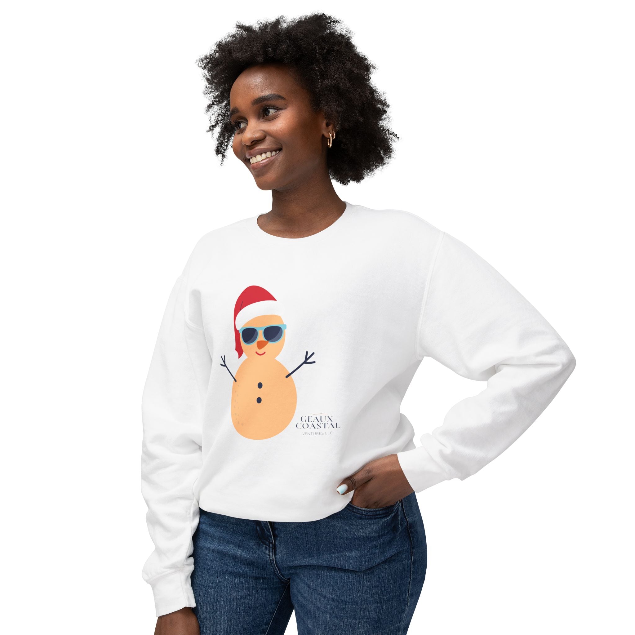 Ladies Lightweight Crewneck Sweatshirt - Snowman Christmas
