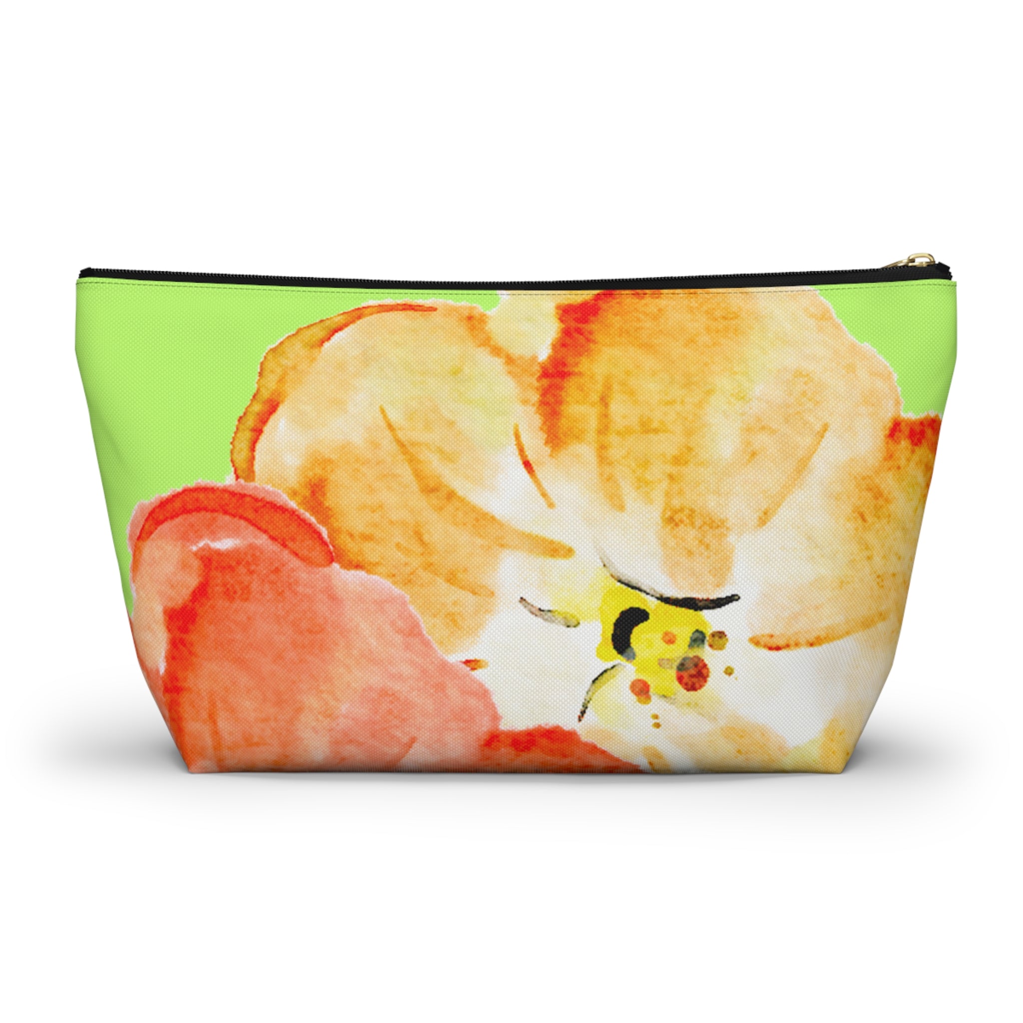 Accessory Pouch w T-bottom - Green and Orange Tropical